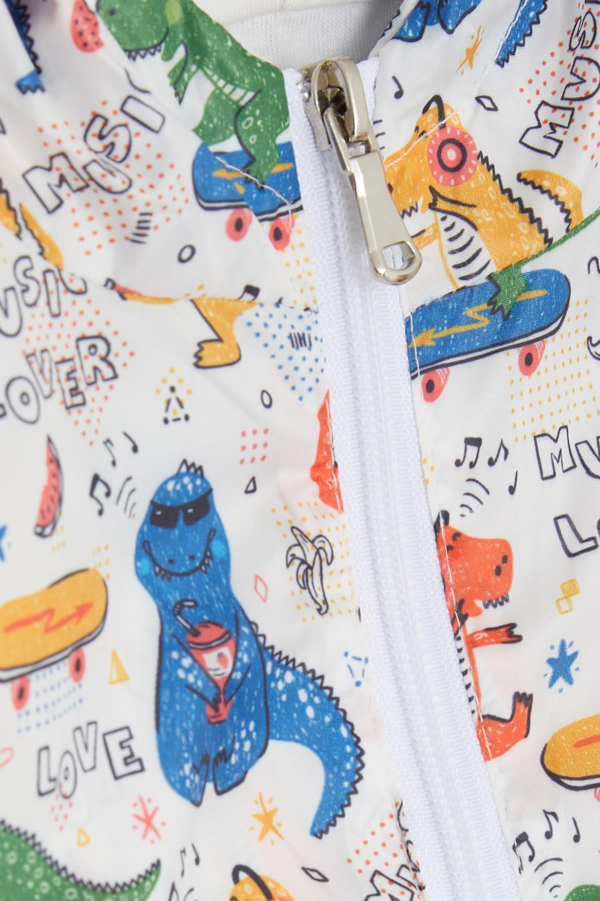 Breeze Erkek Çocuk Yağmurluk Eğlenceli Timsahlar Desenli Müzik Temalı Beyaz (1-5 Yaş)