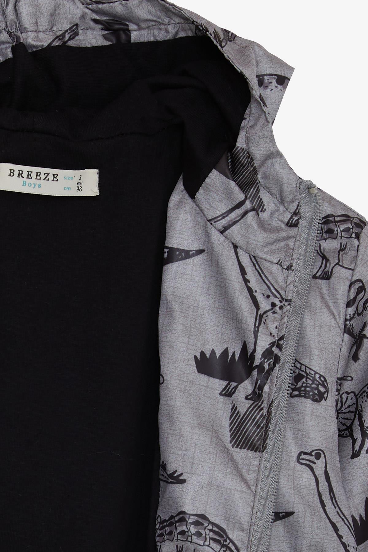 Breeze Erkek Çocuk Yağmurluk Güçlü Dinozorlar Desenli Füme Melanj (1-6 Yaş)