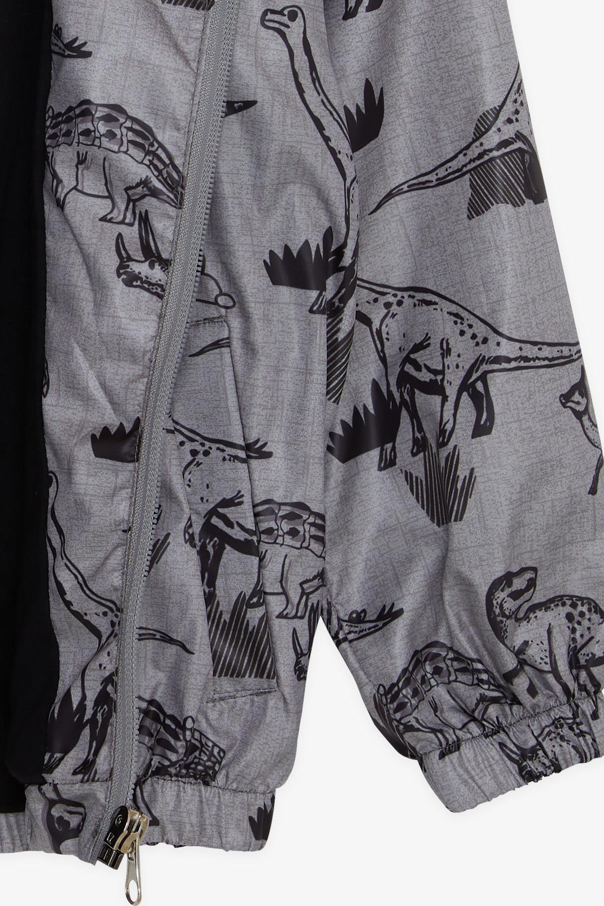 Breeze Erkek Çocuk Yağmurluk Güçlü Dinozorlar Desenli Füme Melanj (1-6 Yaş)