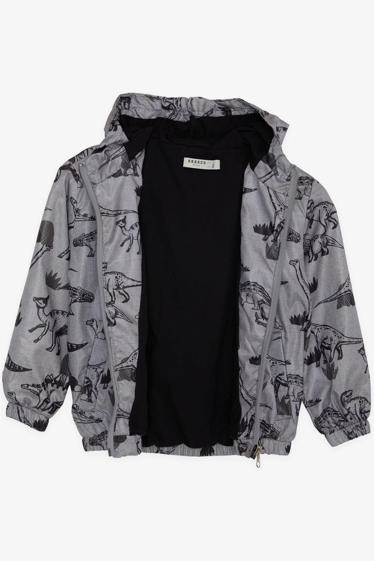 Breeze Erkek Çocuk Yağmurluk Güçlü Dinozorlar Desenli Füme Melanj (1-6 Yaş)