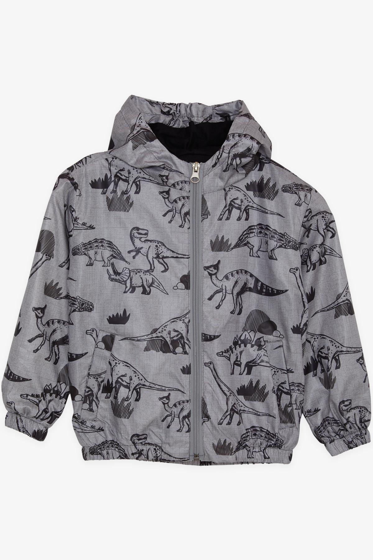 Breeze Erkek Çocuk Yağmurluk Güçlü Dinozorlar Desenli Füme Melanj (1-6 Yaş)