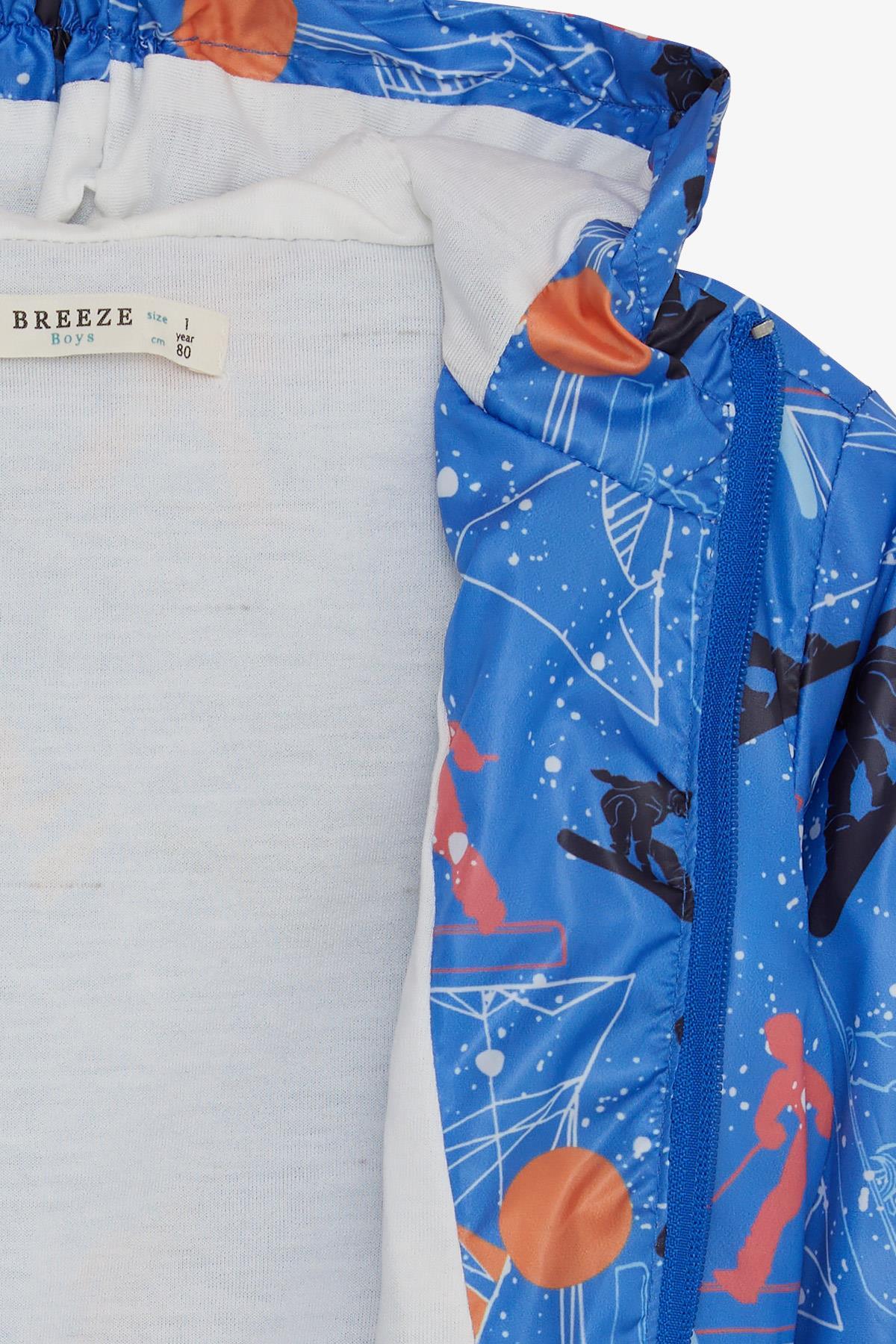 Breeze Erkek Çocuk Yağmurluk Kış Sporu Temalı Kayakçı Desenli Saks Mavisi (1-5 Yaş)