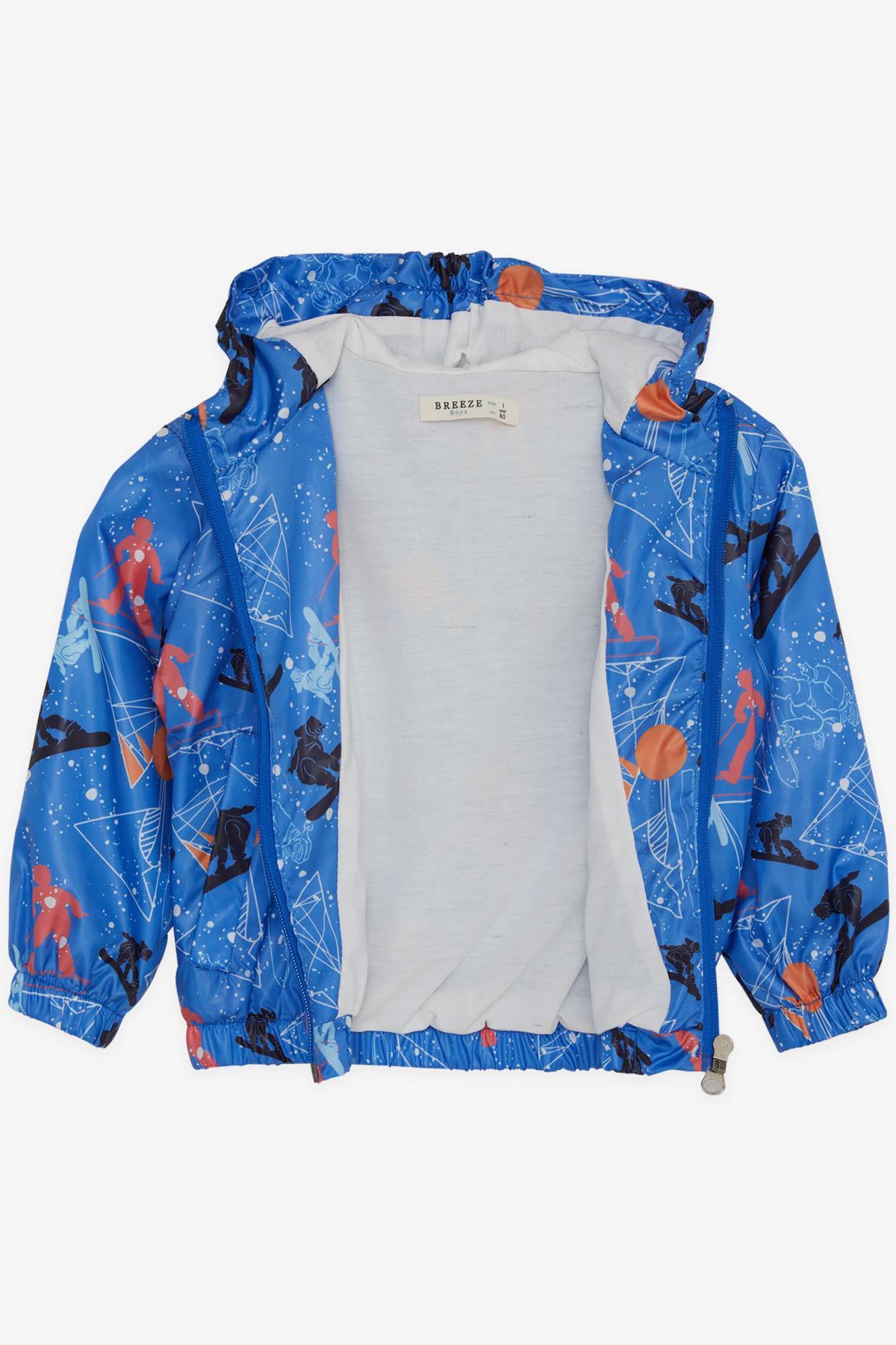 Breeze Erkek Çocuk Yağmurluk Kış Sporu Temalı Kayakçı Desenli Saks Mavisi (1-5 Yaş)