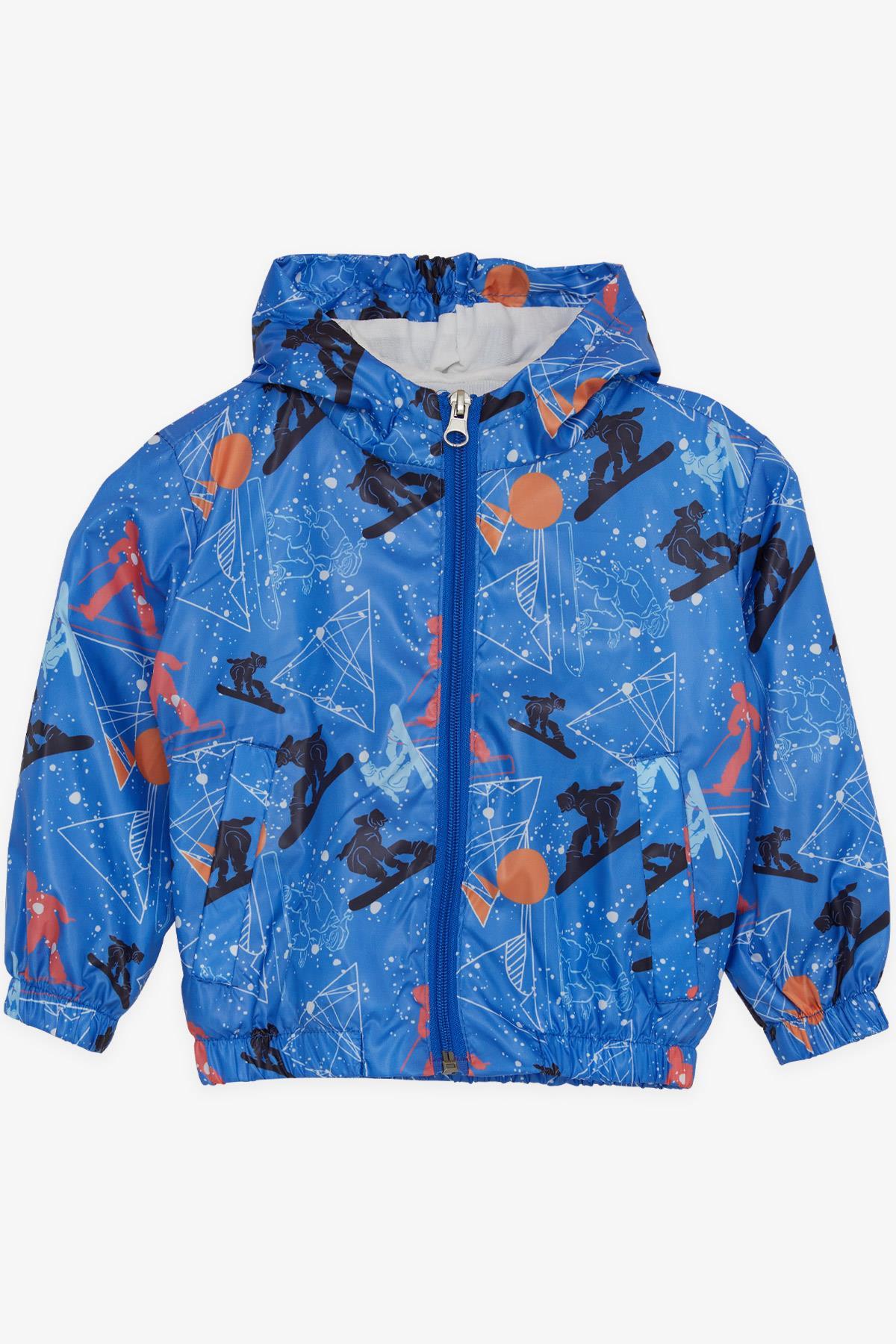 Breeze Erkek Çocuk Yağmurluk Kış Sporu Temalı Kayakçı Desenli Saks Mavisi (1-5 Yaş)