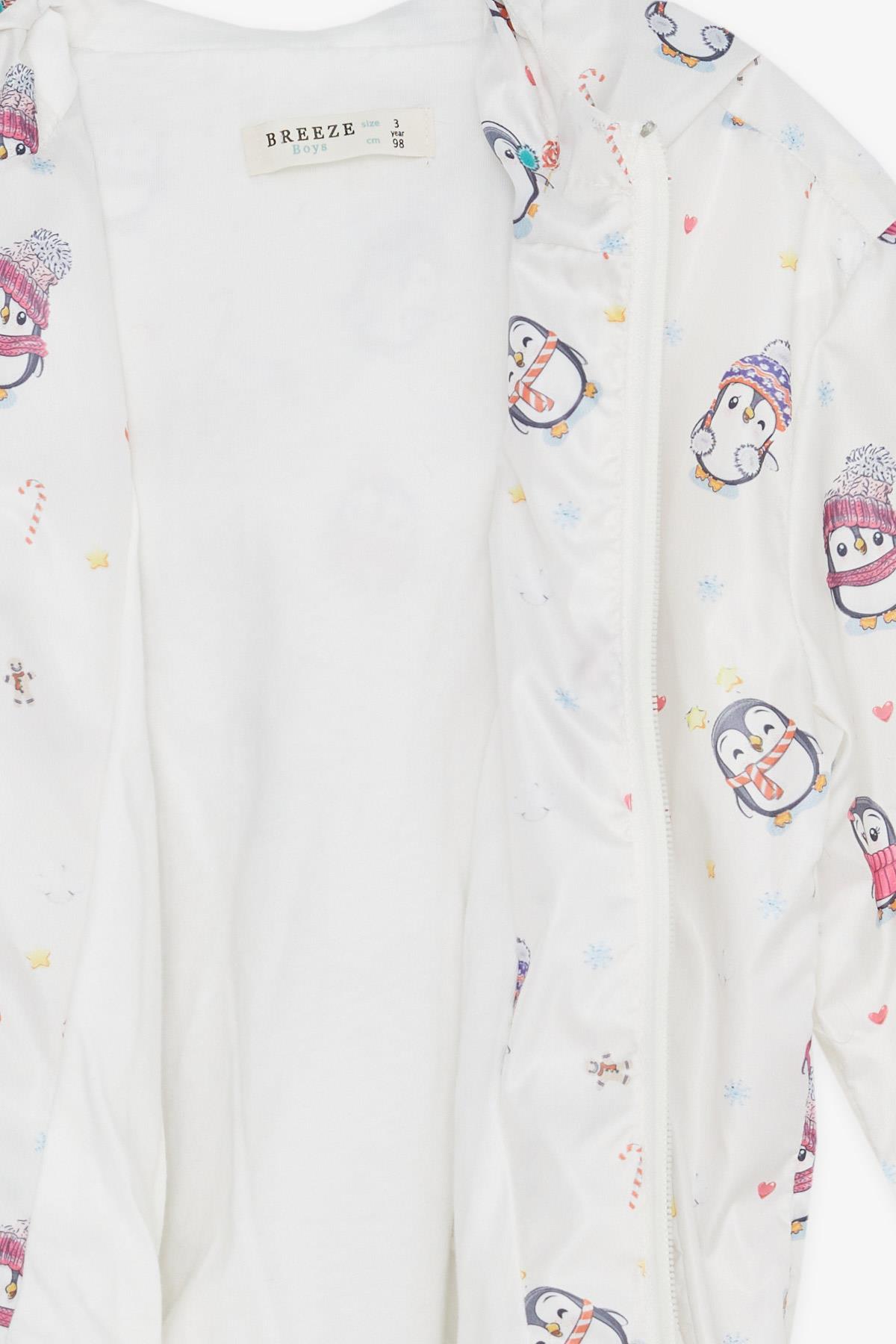 Breeze Erkek Çocuk Yağmurluk Sevimli Penguen Desenli Yılbaşı Temalı Ekru (1-6 Yaş)