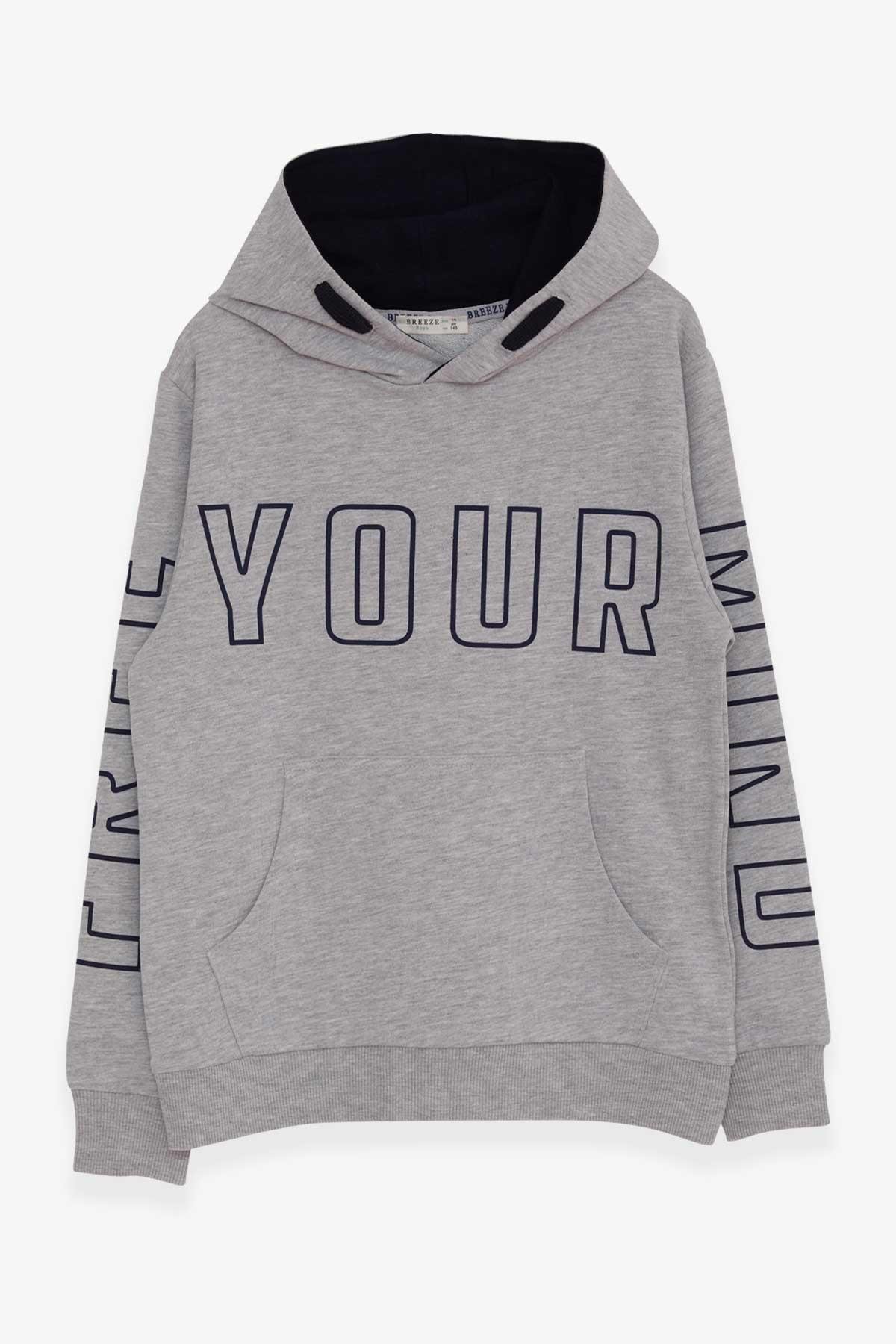 Breeze Erkek Çocuk Yazı Baskılı Sweatshirt Gri Melanj (9-14 Yaş)