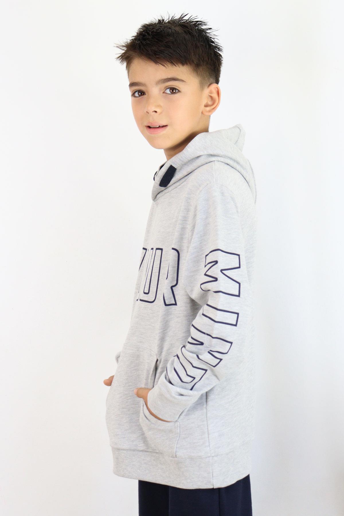 Breeze Erkek Çocuk Yazı Baskılı Sweatshirt Gri Melanj (9-14 Yaş)