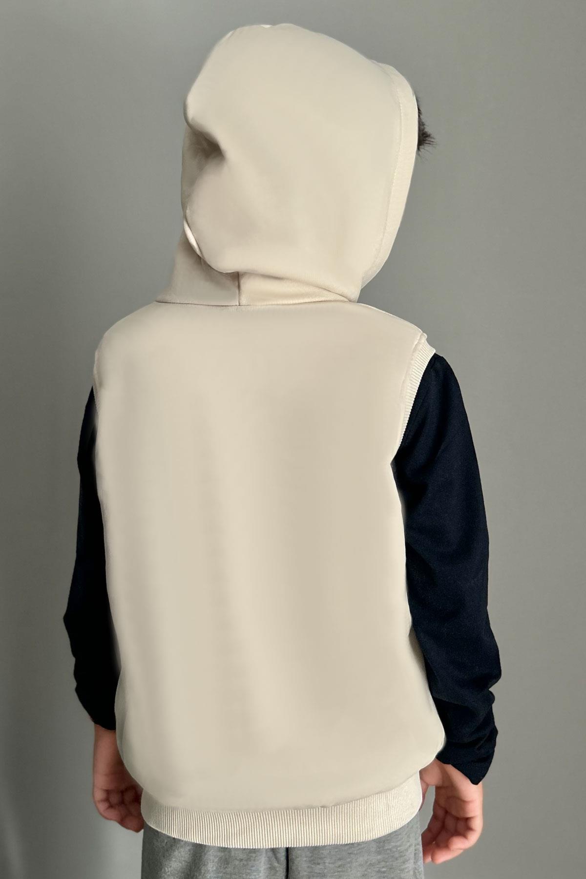 Breeze Erkek Çocuk Yelek Harf Nakışlı Fermuarlı Krem (3-8 Yaş)