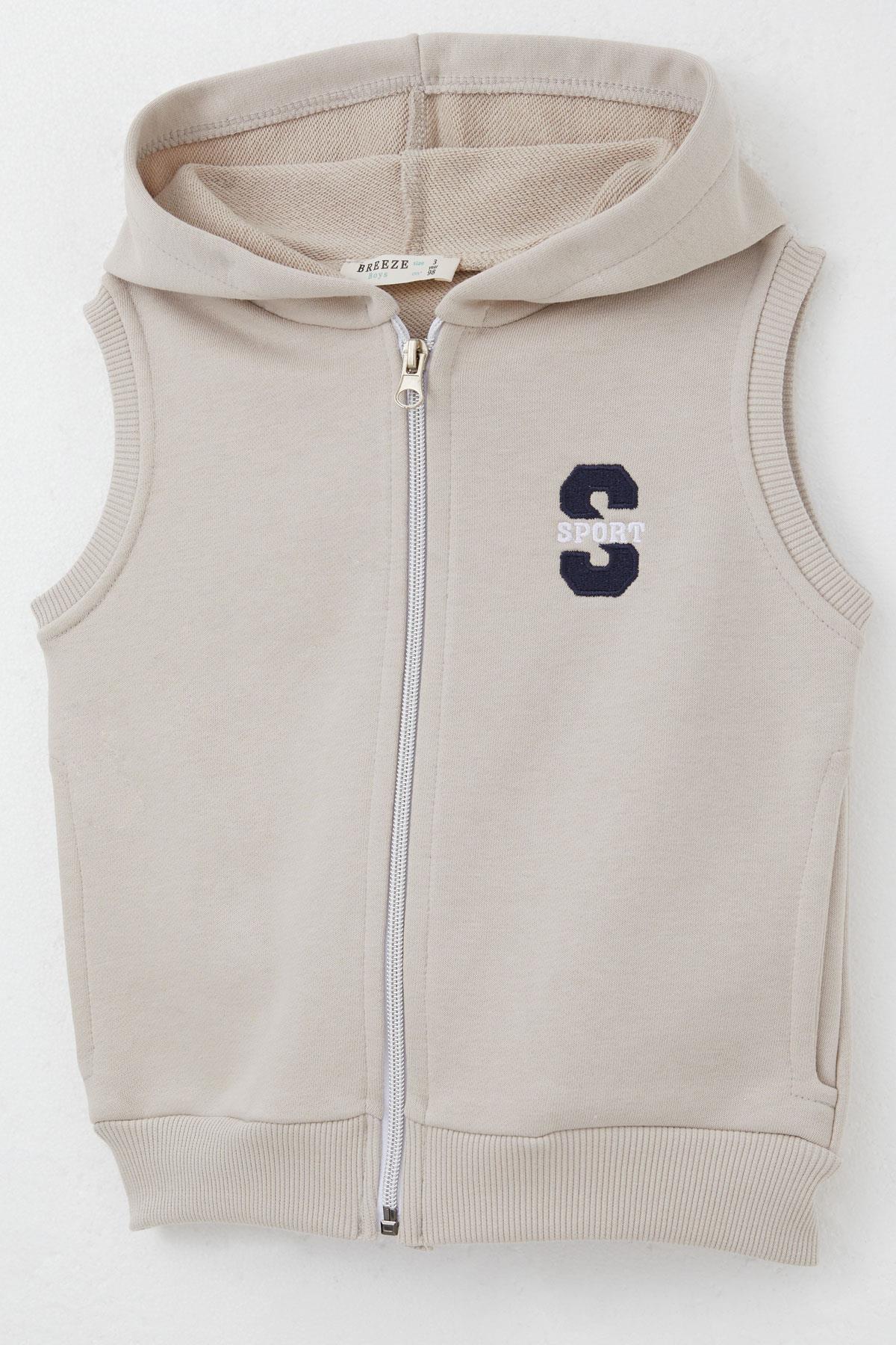 Breeze Erkek Çocuk Yelek Harf Nakışlı Fermuarlı Vizon (3-8 Yaş)