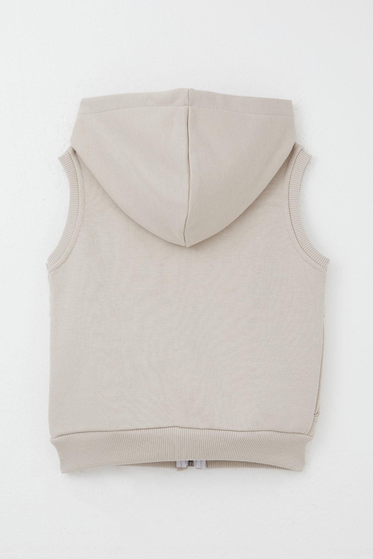 Breeze Erkek Çocuk Yelek Harf Nakışlı Fermuarlı Vizon (3-8 Yaş)