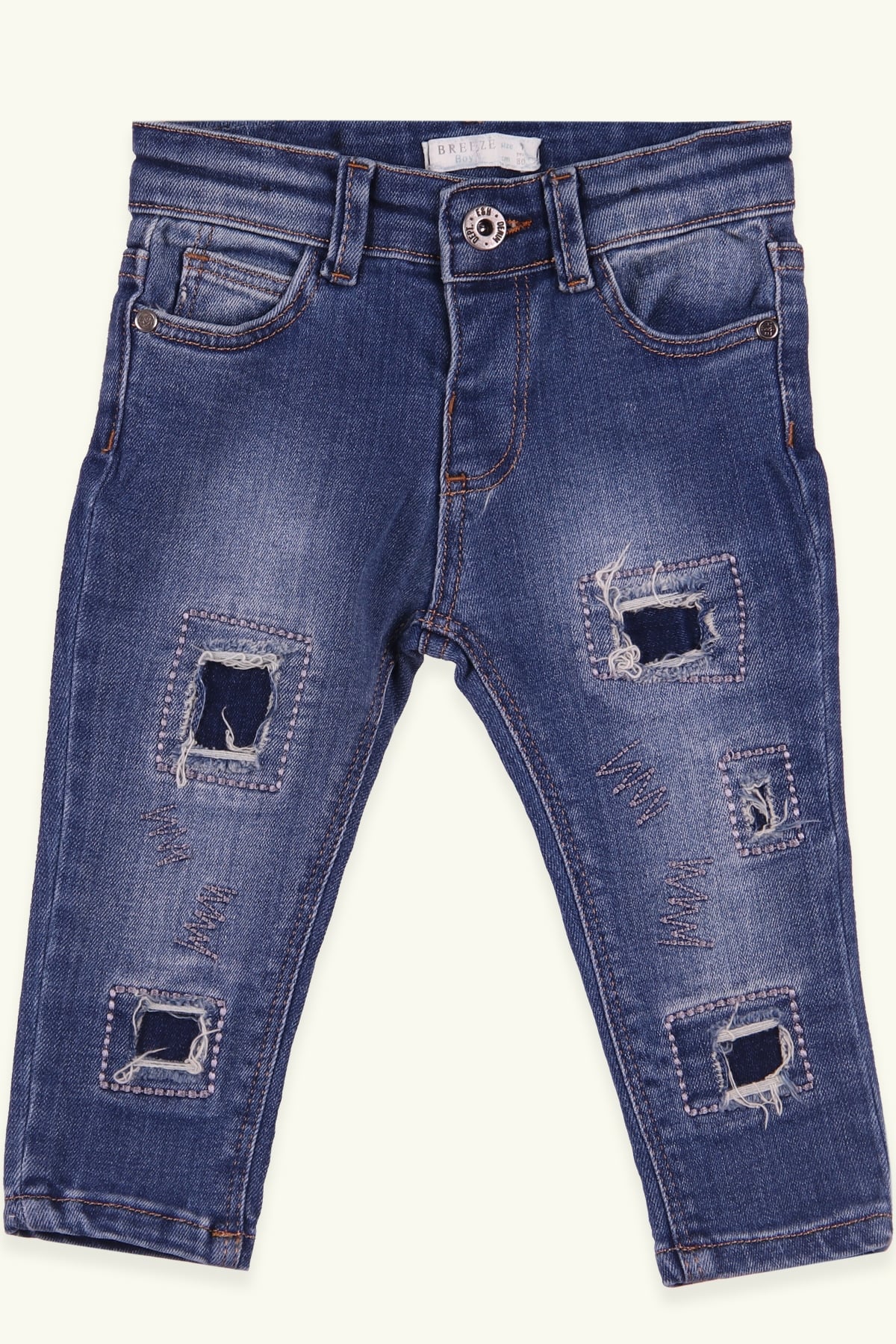 Breeze Erkek Çocuk Yırtık Kot Pantolon Mavi (1-4 Yaş)