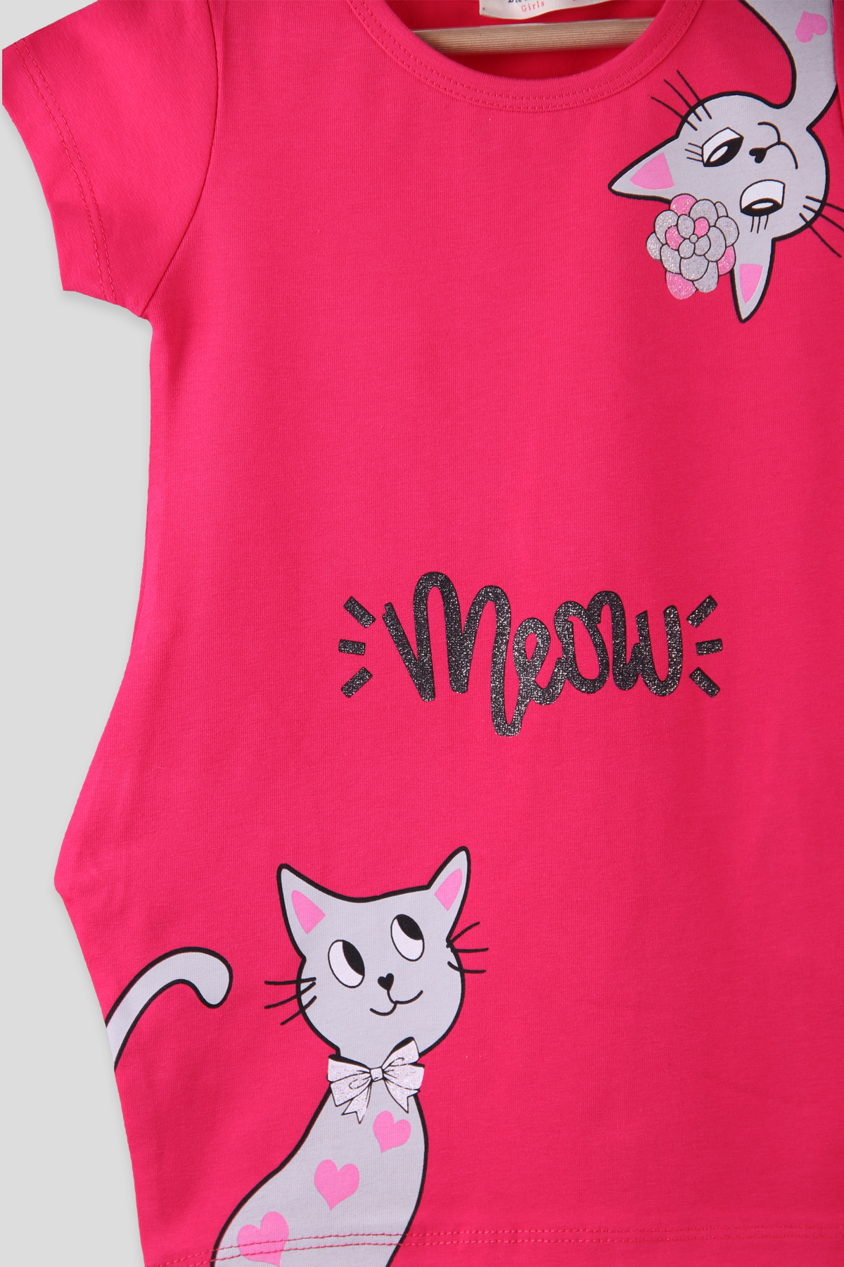 Breeze Kedi Baskılı Penye Elbise Fuşya (2-6 Yaş)