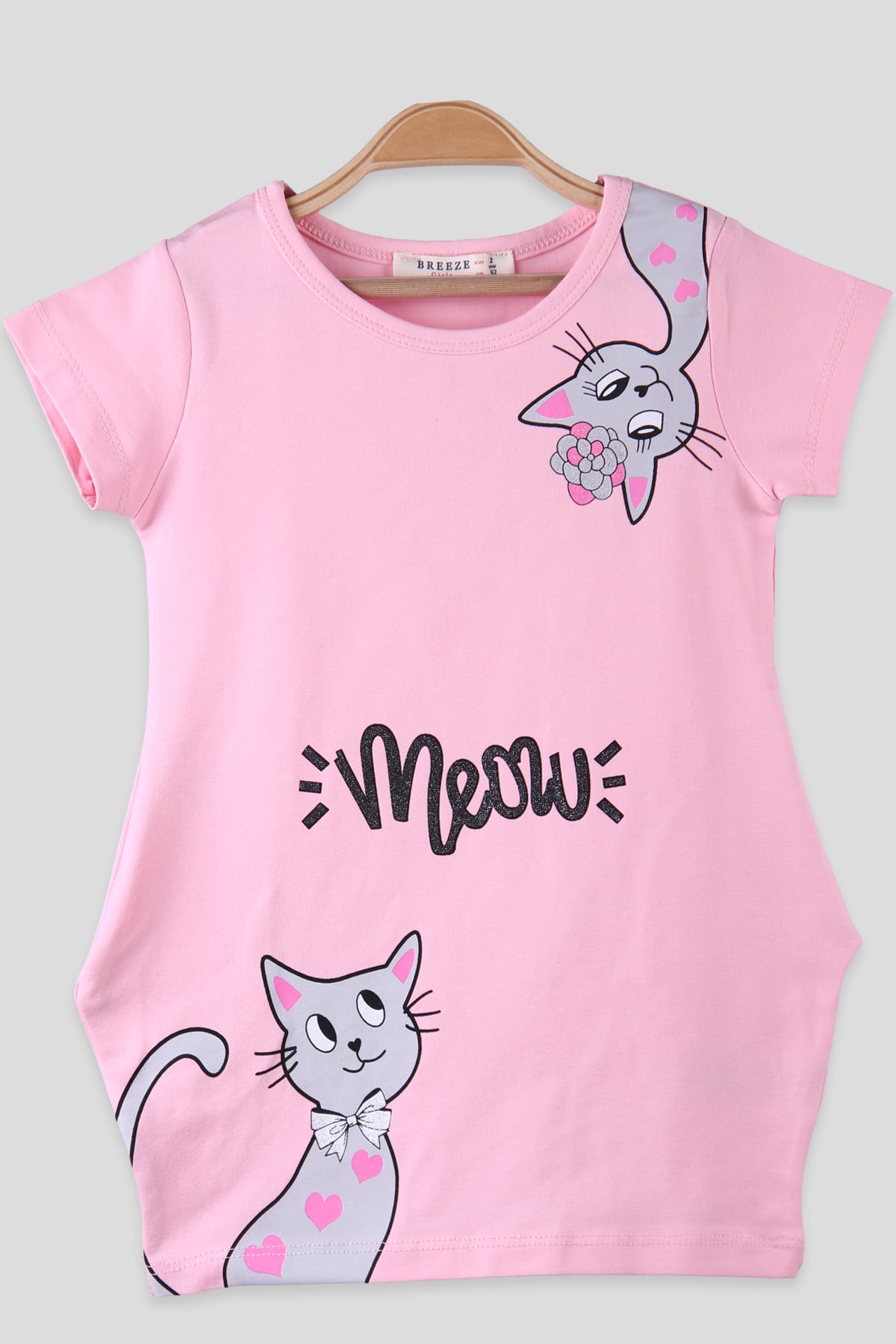 Breeze Kedi Baskılı Penye Elbise Pembe (2-6 Yaş)