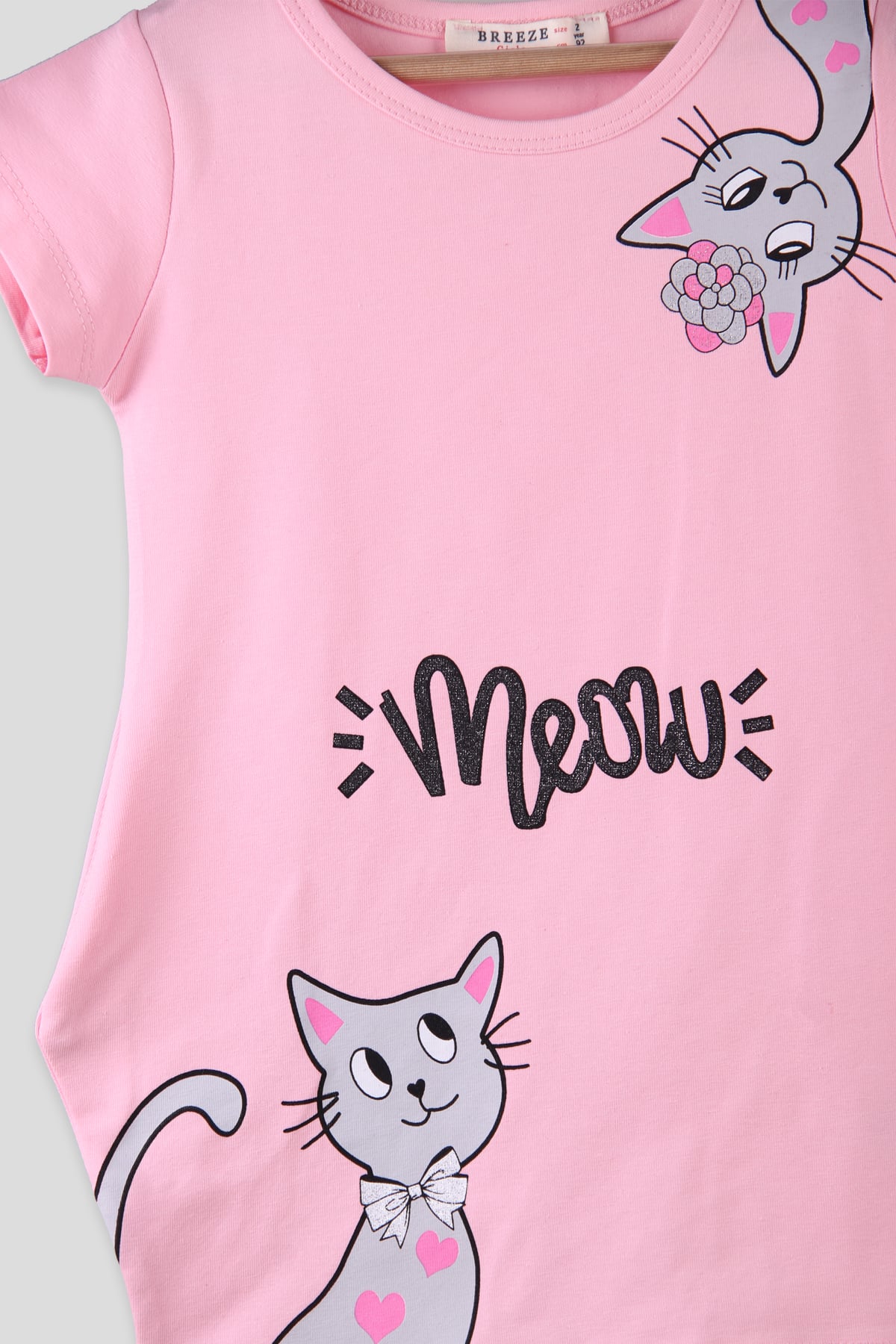 Breeze Kedi Baskılı Penye Elbise Pembe (2-6 Yaş)