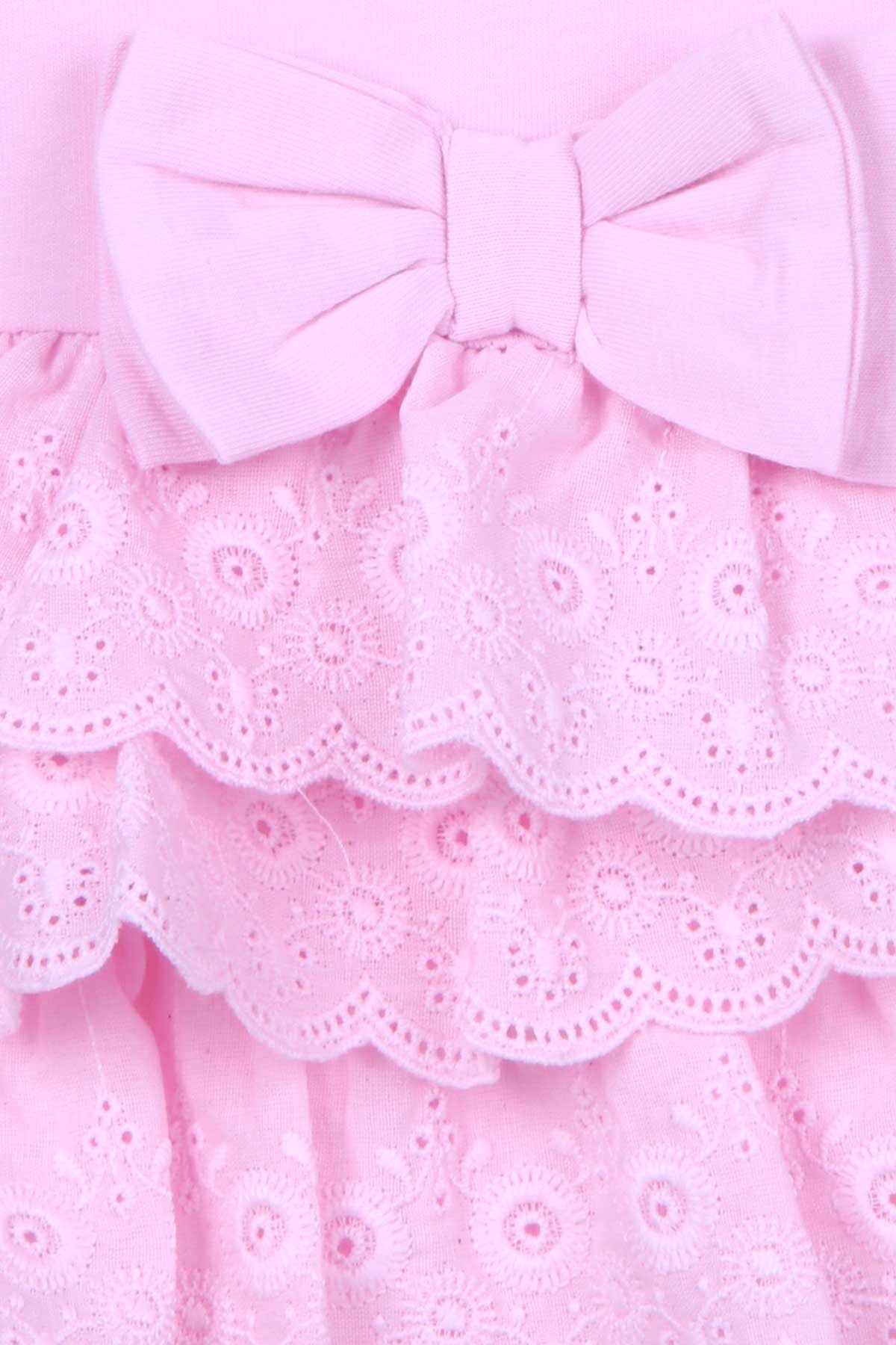 Breeze Kız Bebe Zıbın Elbise Dantelli Fiyonklu Pudra (6 Ay-2 Yaş)