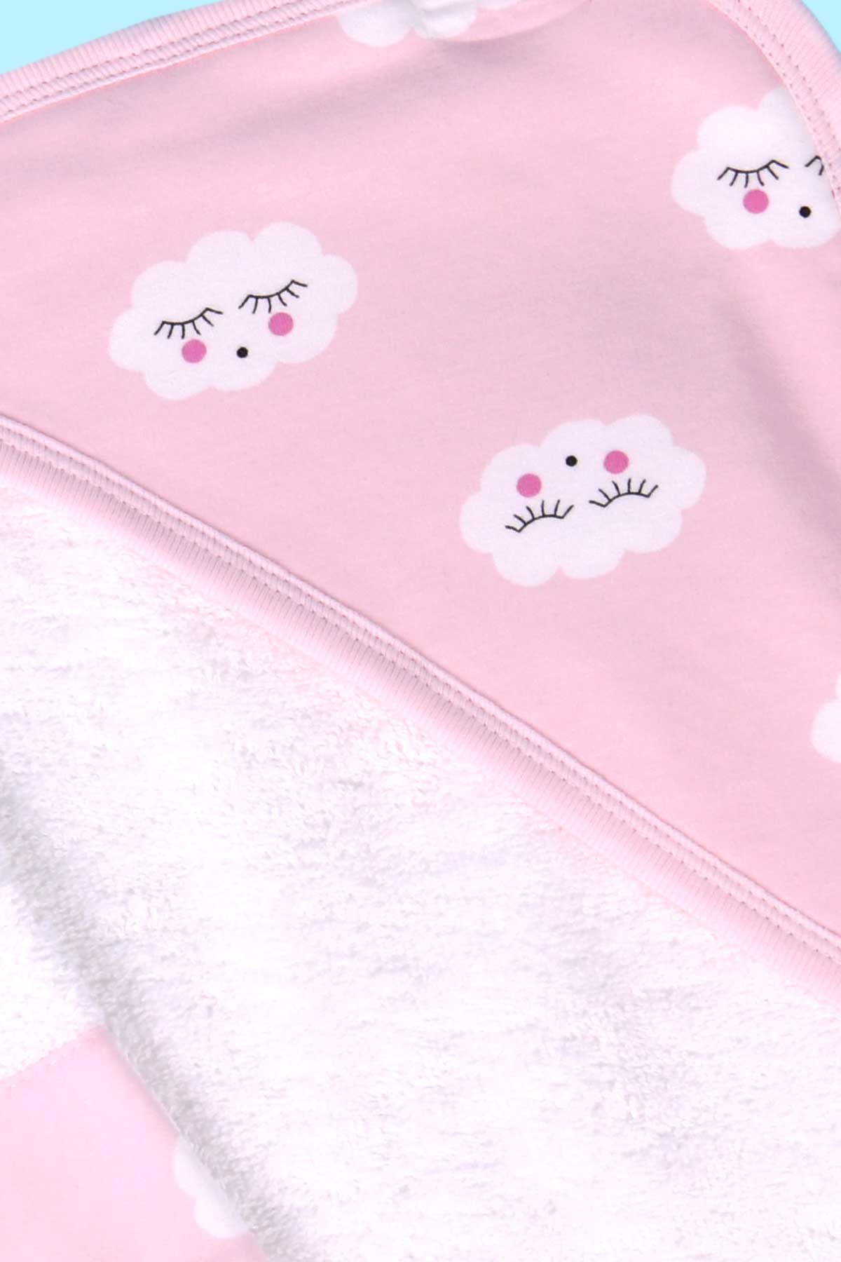 Breeze Kız Bebek Banyo Havlusu Bulut Temalı Keseli 2 li Takım Beyaz