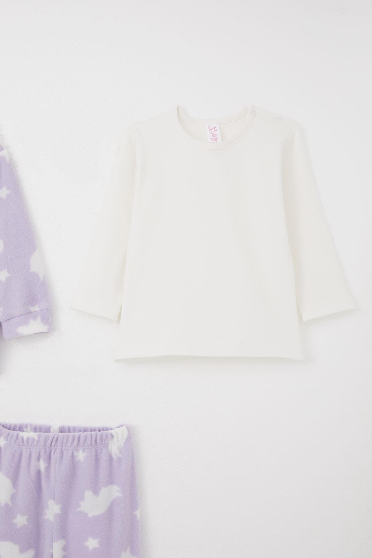 Breeze Kız Bebek Bodyli 3 lü Polar Takım Yıldız Desenli Lila (4 Ay-1 Yaş)