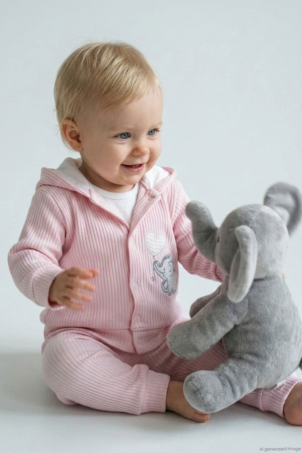 Breeze Kız Bebek Bodyli 3 lü Takım Balonlu Sevimli Bebek Fil Arma Nakışlı Pembe (4 Ay-1 Yaş)