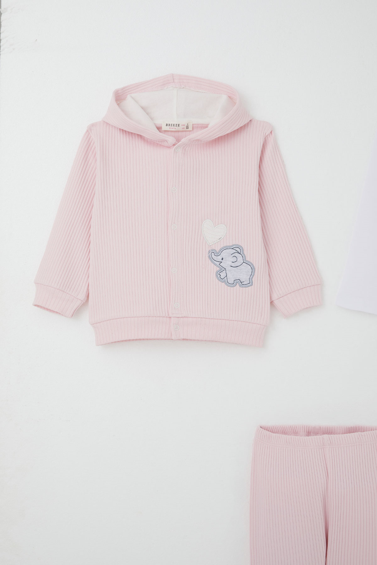 Breeze Kız Bebek Bodyli 3 lü Takım Fiyonk Arma Nakışlı Pembe (4 Ay-1 Yaş)