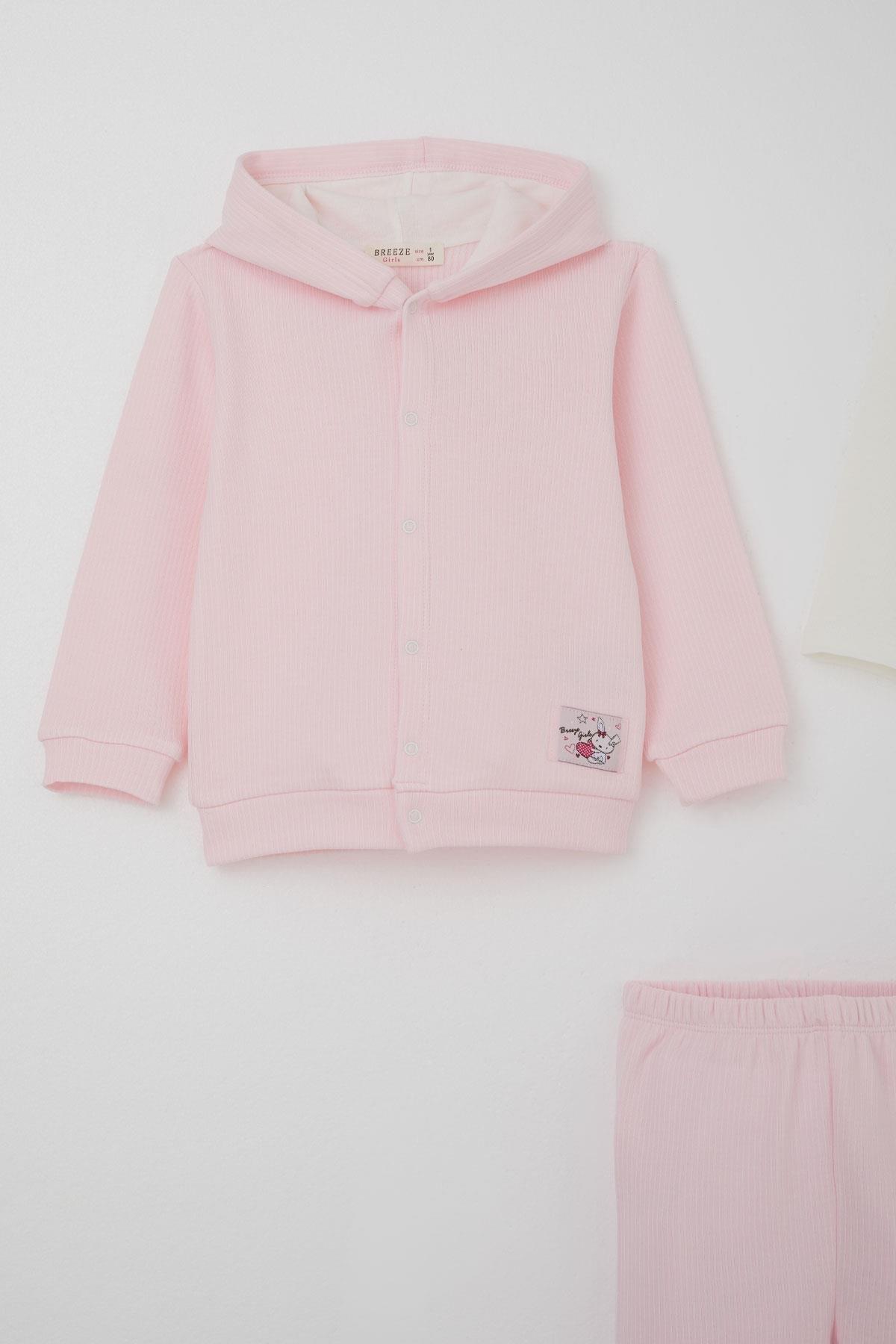 Breeze Kız Bebek Bodyli 3 lü Takım Sevimli Minik Tavşancık Armalı Çıtçıtlı Pembe (4 Ay-1 Yaş)