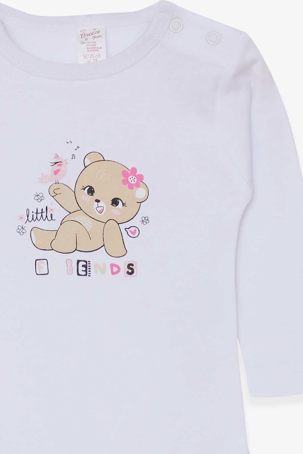 Breeze Kız Bebek Çıtçıtlı Body Ayıcık Baskılı Beyaz (9 Ay-3 Yaş)
