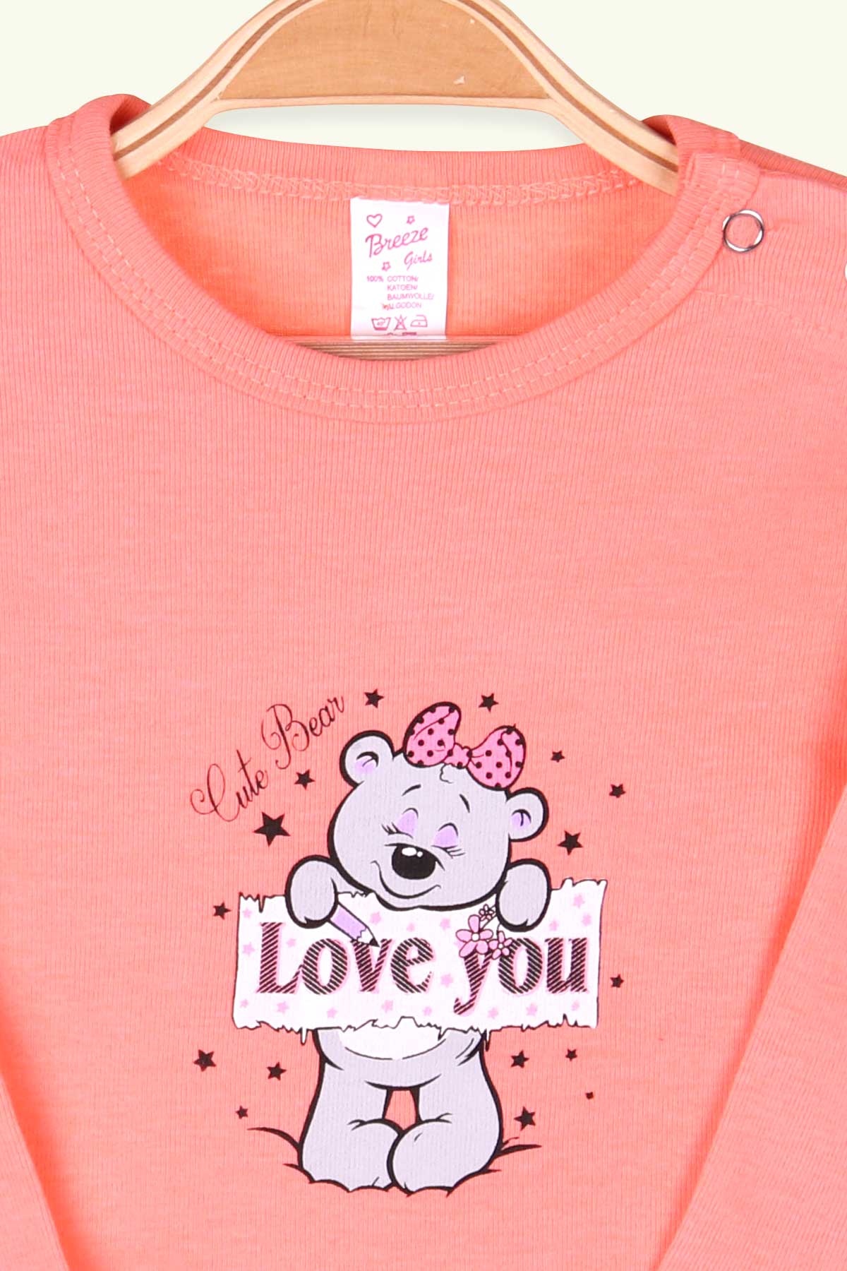 Breeze Kız Bebek Çıtçıtlı Body Ayıcıklı Baskılı Somon (9 Ay-3 Yaş)