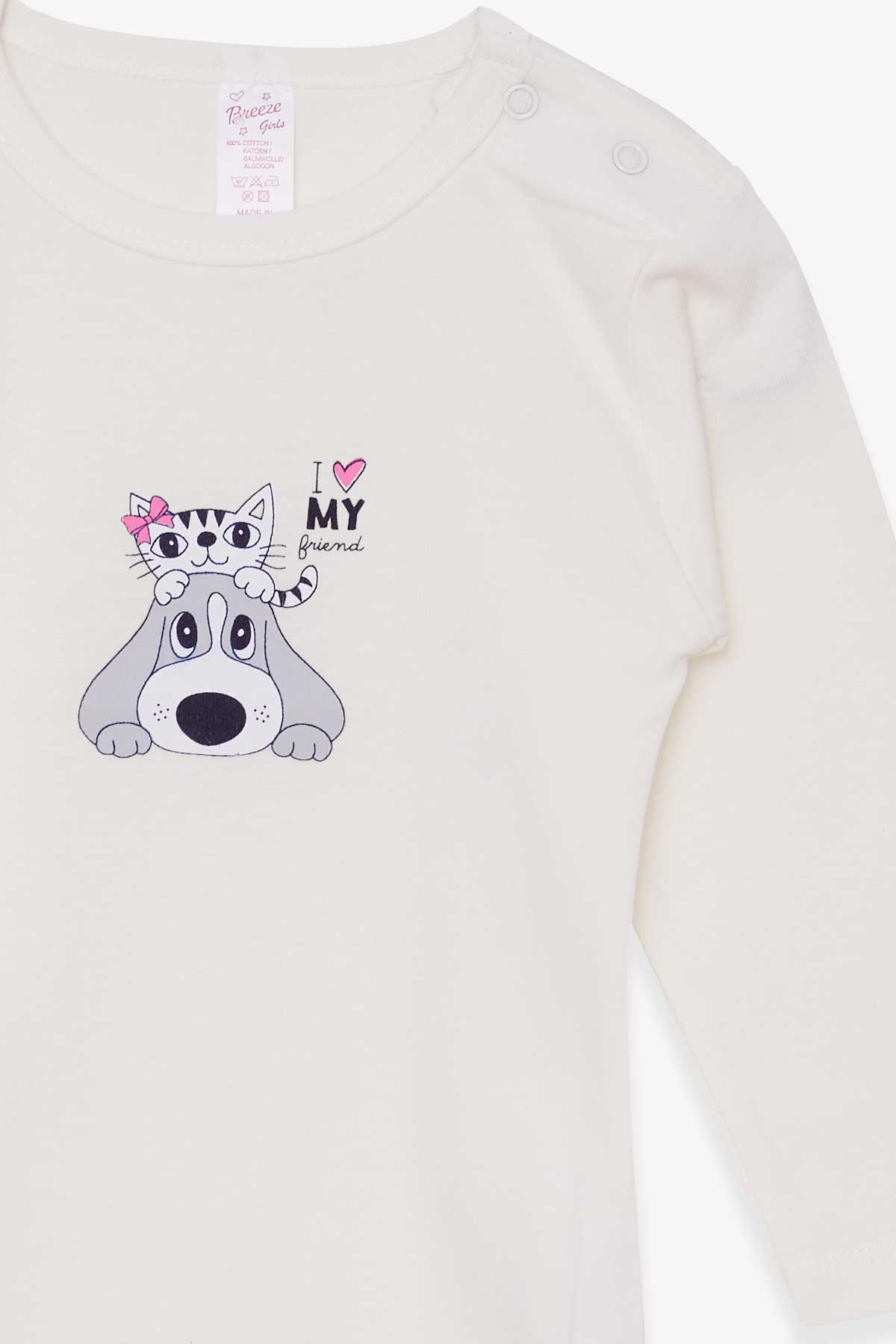 Breeze Kız Bebek Çıtçıtlı Body Baskılı Arkadaş Temalı Ekru (9 Ay-3 Yaş)