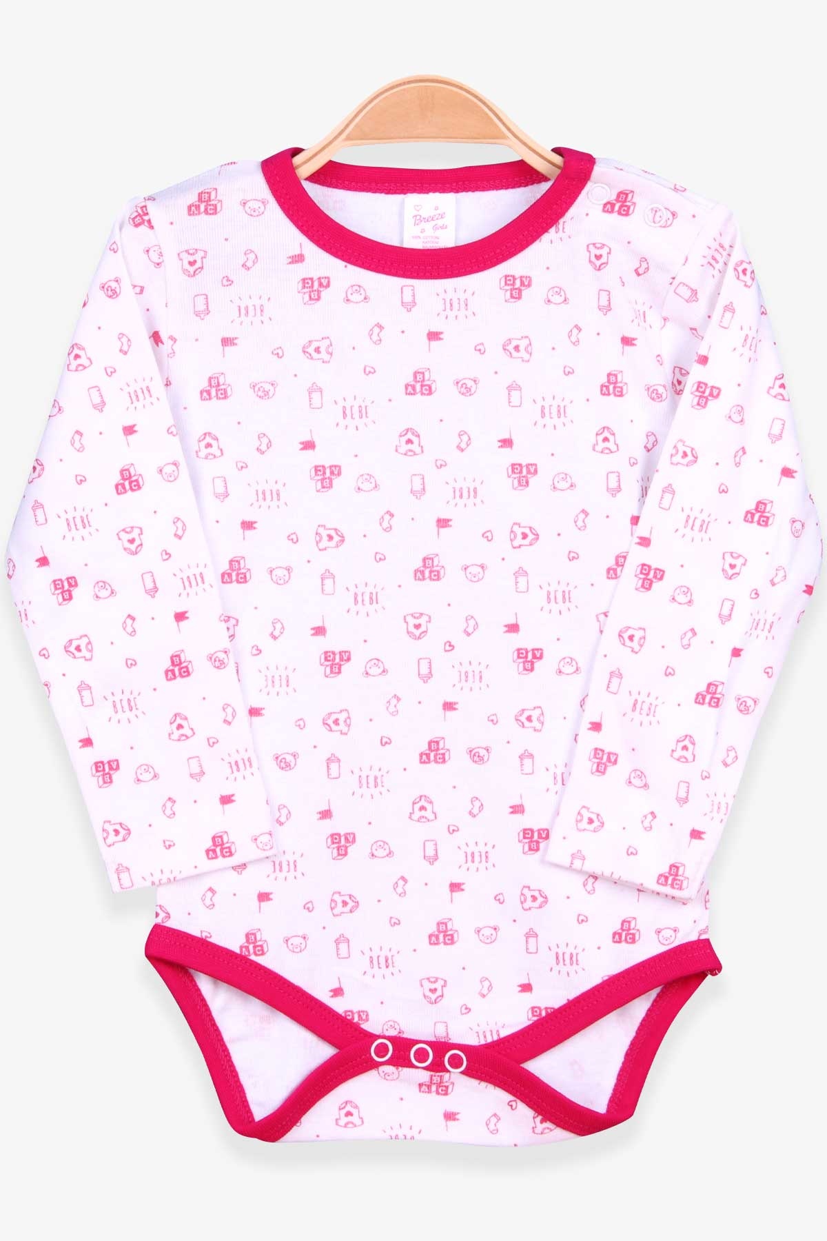 Breeze Kız Bebek Çıtçıtlı Body Baskılı Desenli Beyaz (9 Ay-3 Yaş)