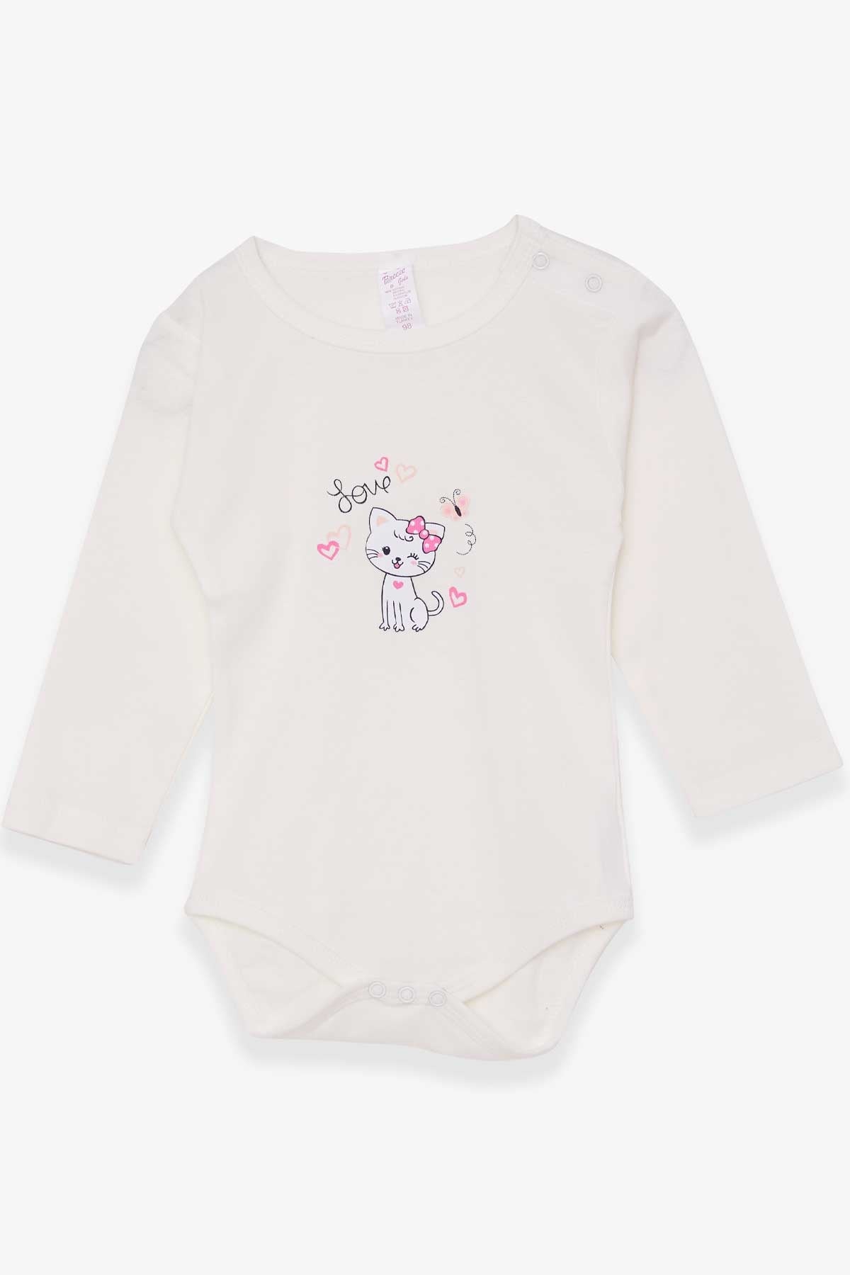 Breeze Kız Bebek Çıtçıtlı Body Baskılı Kedili Ekru (9 Ay-3 Yaş)
