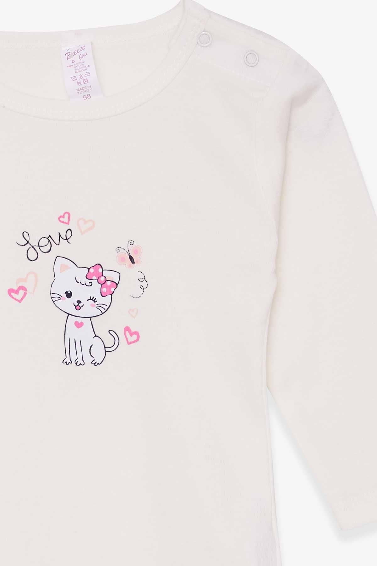 Breeze Kız Bebek Çıtçıtlı Body Baskılı Kedili Ekru (9 Ay-3 Yaş)