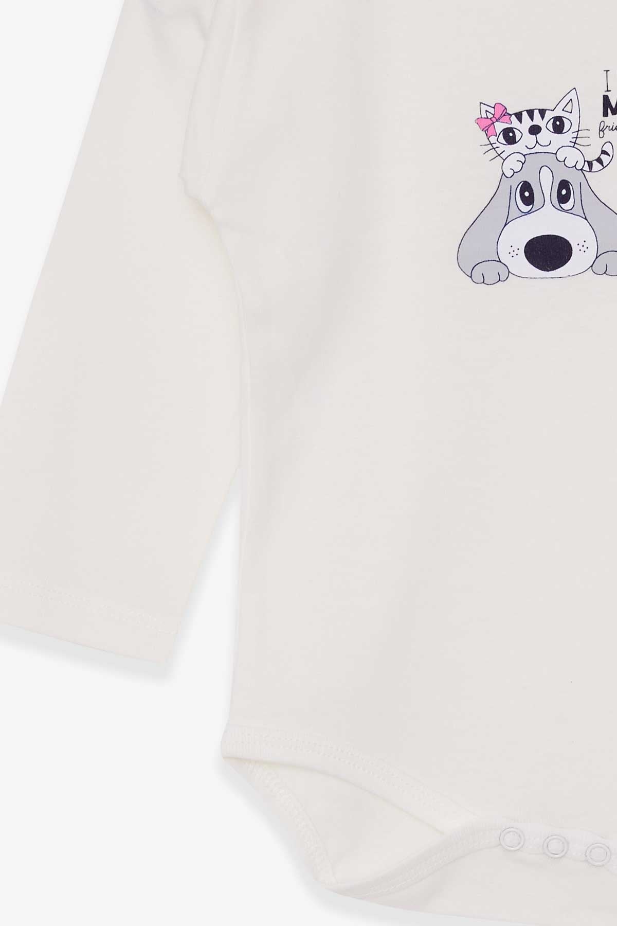 Breeze Kız Bebek Çıtçıtlı Body Baskılı Arkadaş Temalı Ekru (9 Ay-3 Yaş)