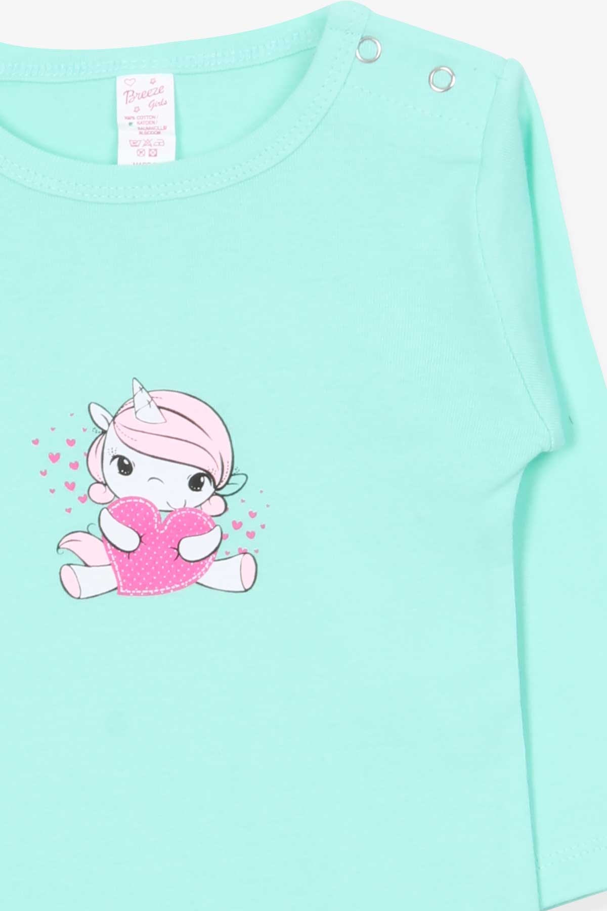 Breeze Kız Bebek Çıtçıtlı Body Bebek Unicorn Baskıılı Su Yeşili (9 Ay-3 Yaş)