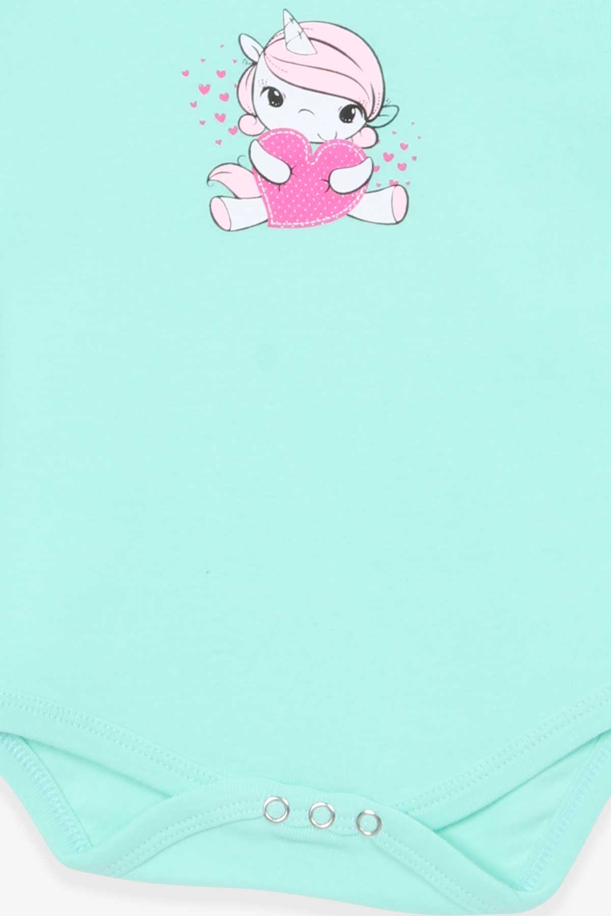 Breeze Kız Bebek Çıtçıtlı Body Bebek Unicorn Baskıılı Su Yeşili (9 Ay-3 Yaş)