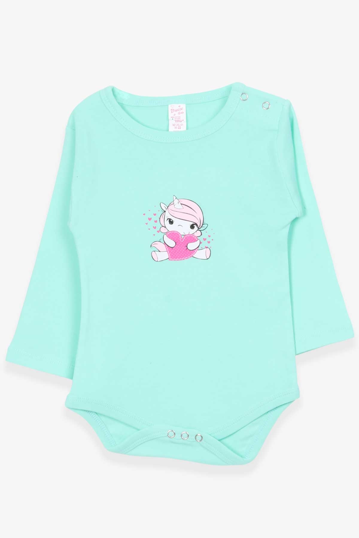 Breeze Kız Bebek Çıtçıtlı Body Bebek Unicorn Baskıılı Su Yeşili (9 Ay-3 Yaş)
