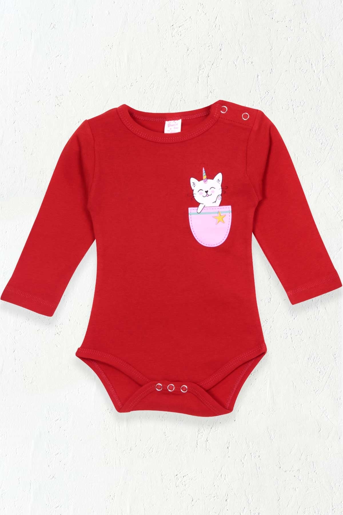Breeze Kız Bebek Çıtçıtlı Body Caticorn Baskılı Kırmızı (9 Ay-3 Yaş)