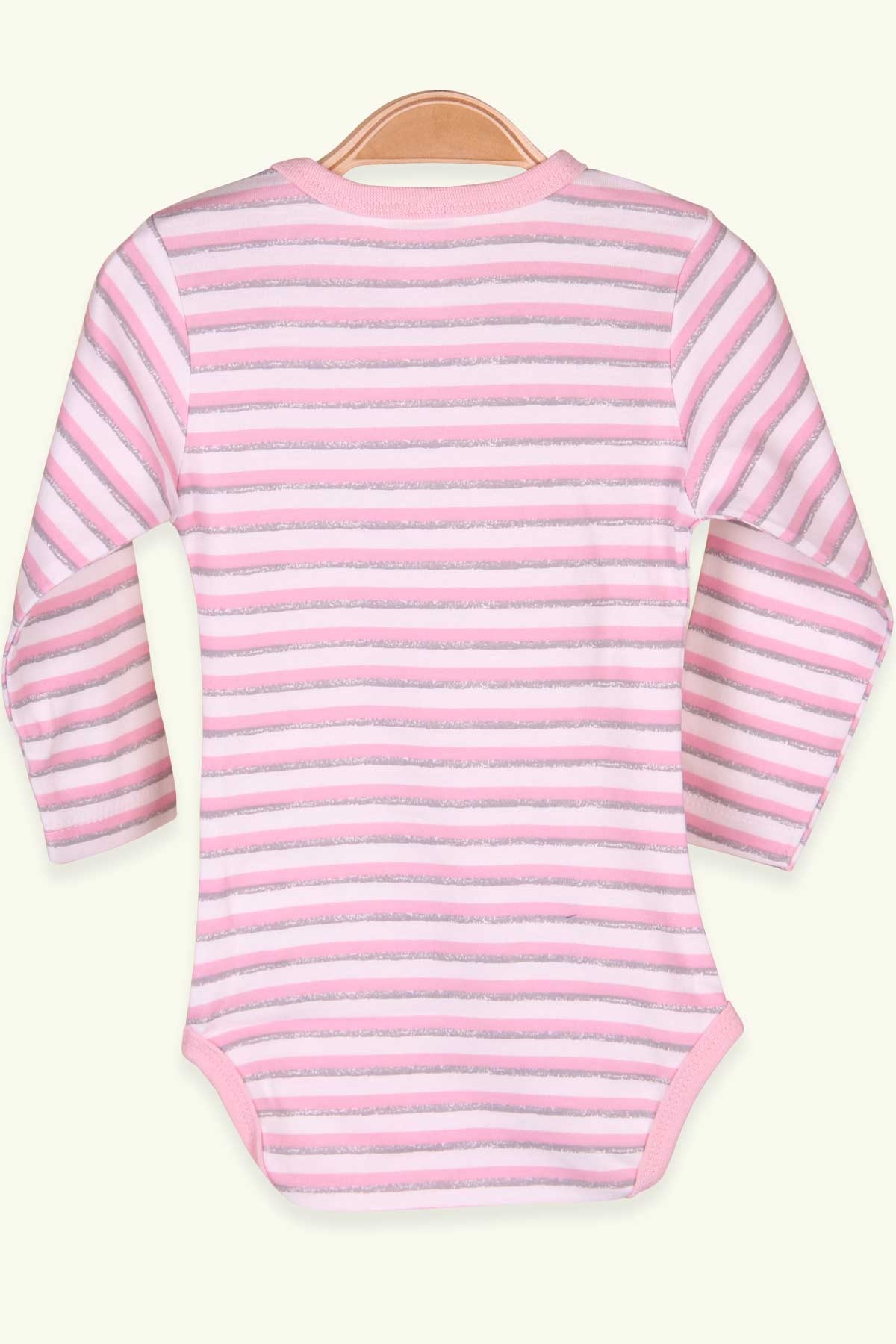 Breeze Kız Bebek Çıtçıtlı Body Çizgili Pudra (9 Ay-3 Yaş)