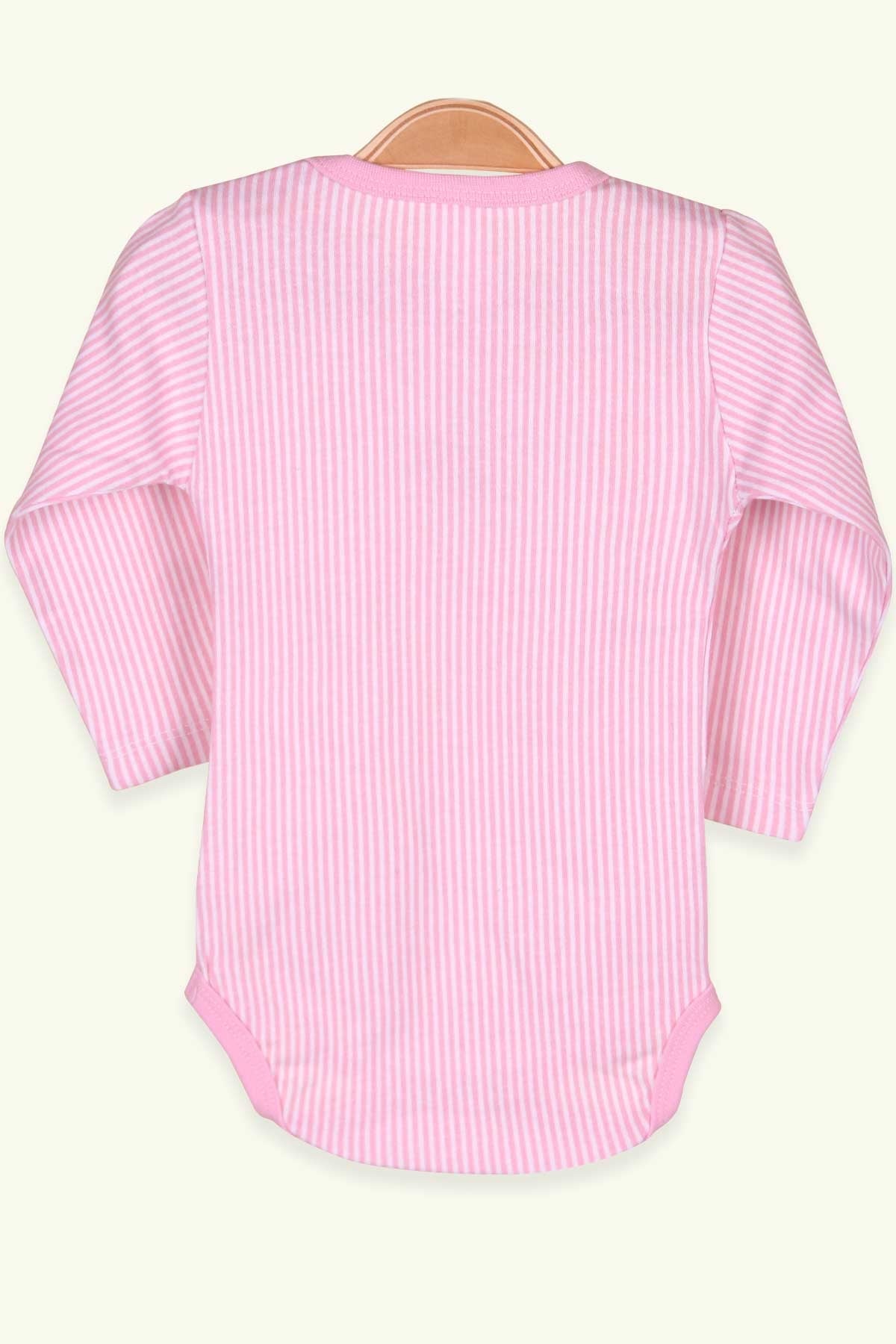 Breeze Kız Bebek Çıtçıtlı Body Çizgili Pudra (9 Ay-3 Yaş)