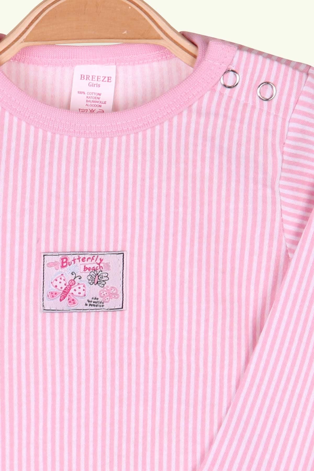 Breeze Kız Bebek Çıtçıtlı Body Çizgili Pudra (9 Ay-3 Yaş)