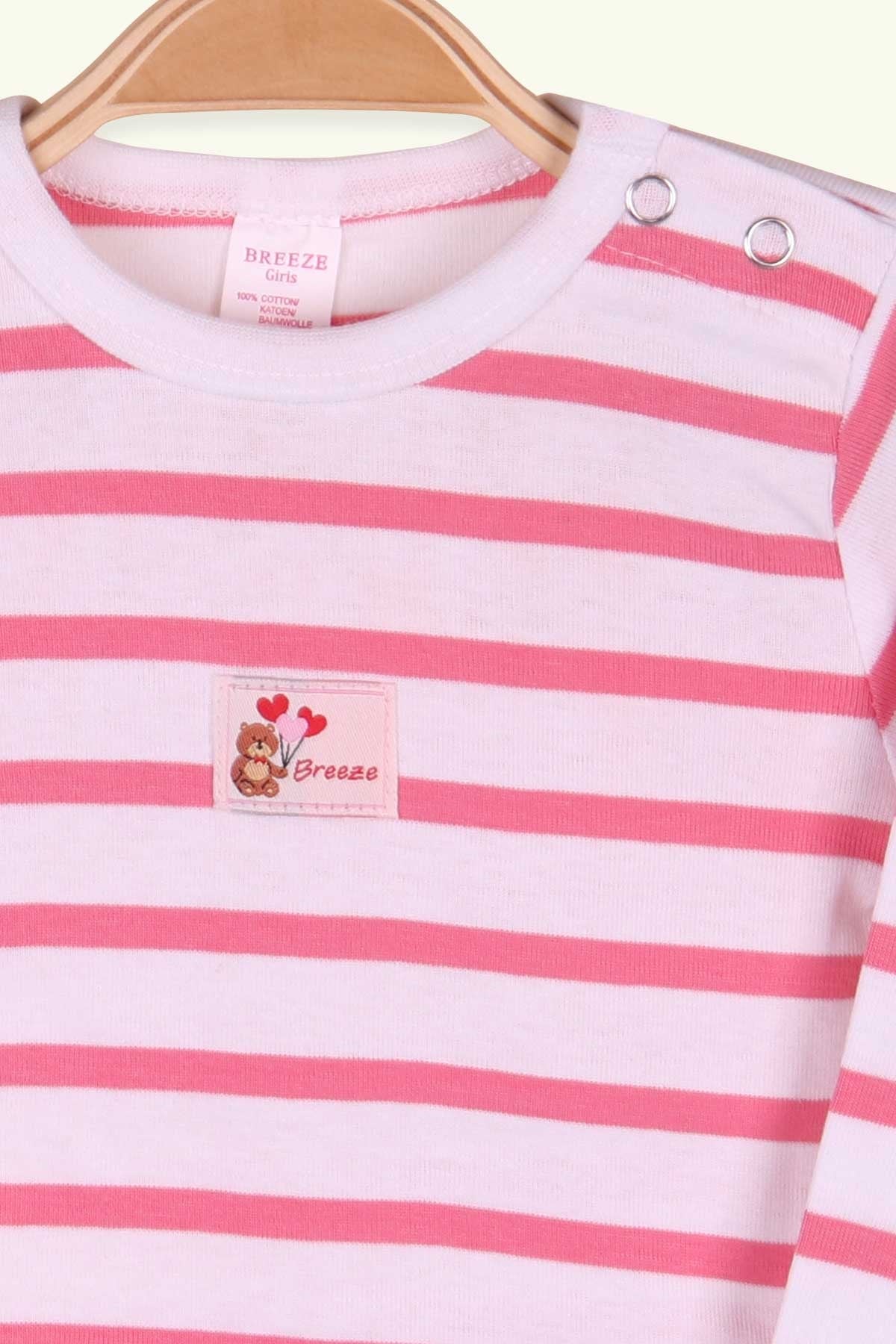 Breeze Kız Bebek Çıtçıtlı Body Çizgili Ekru (9 Ay-3 Yaş)