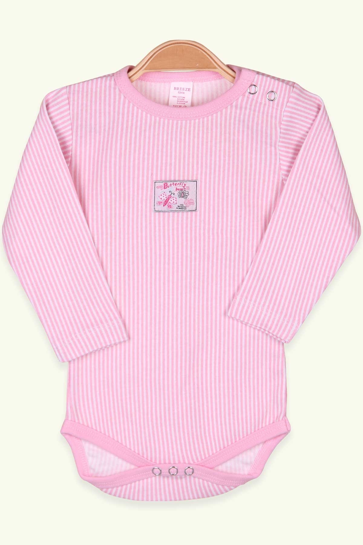 Breeze Kız Bebek Çıtçıtlı Body Çizgili Pudra (9 Ay-3 Yaş)