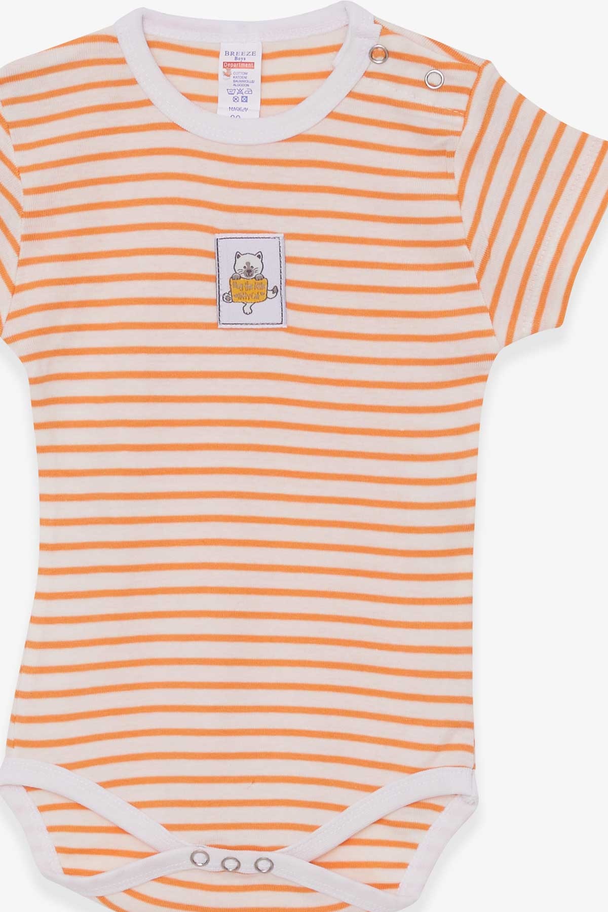 Breeze Kız Bebek Çıtçıtlı Body Çizgili Kedicik Baskılı Turuncu (9 Ay-3 Yaş)