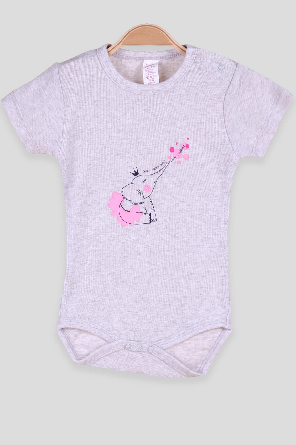 Breeze Kız Bebek Çıtçıtlı Body Fil Baskılı Gri (9 Ay-3 Yaş)