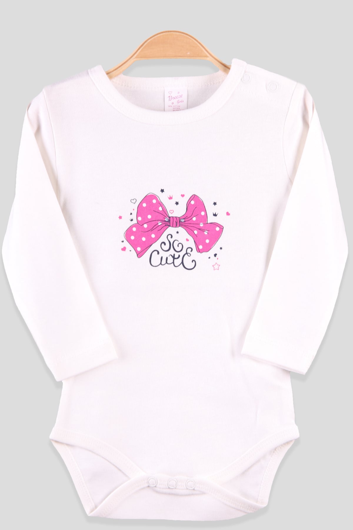 Breeze Kız Bebek Çıtçıtlı Body Fiyonk Baskılı Pembe (9 Ay-3 Yaş)