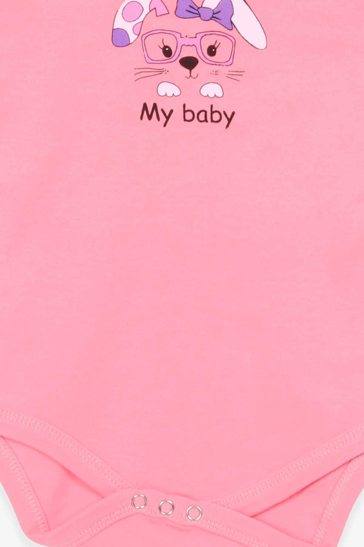 Breeze Kız Bebek Çıtçıtlı Body Gözlüklü Kedicik Baskılı Gülkurusu (9 Ay-3 Yaş)