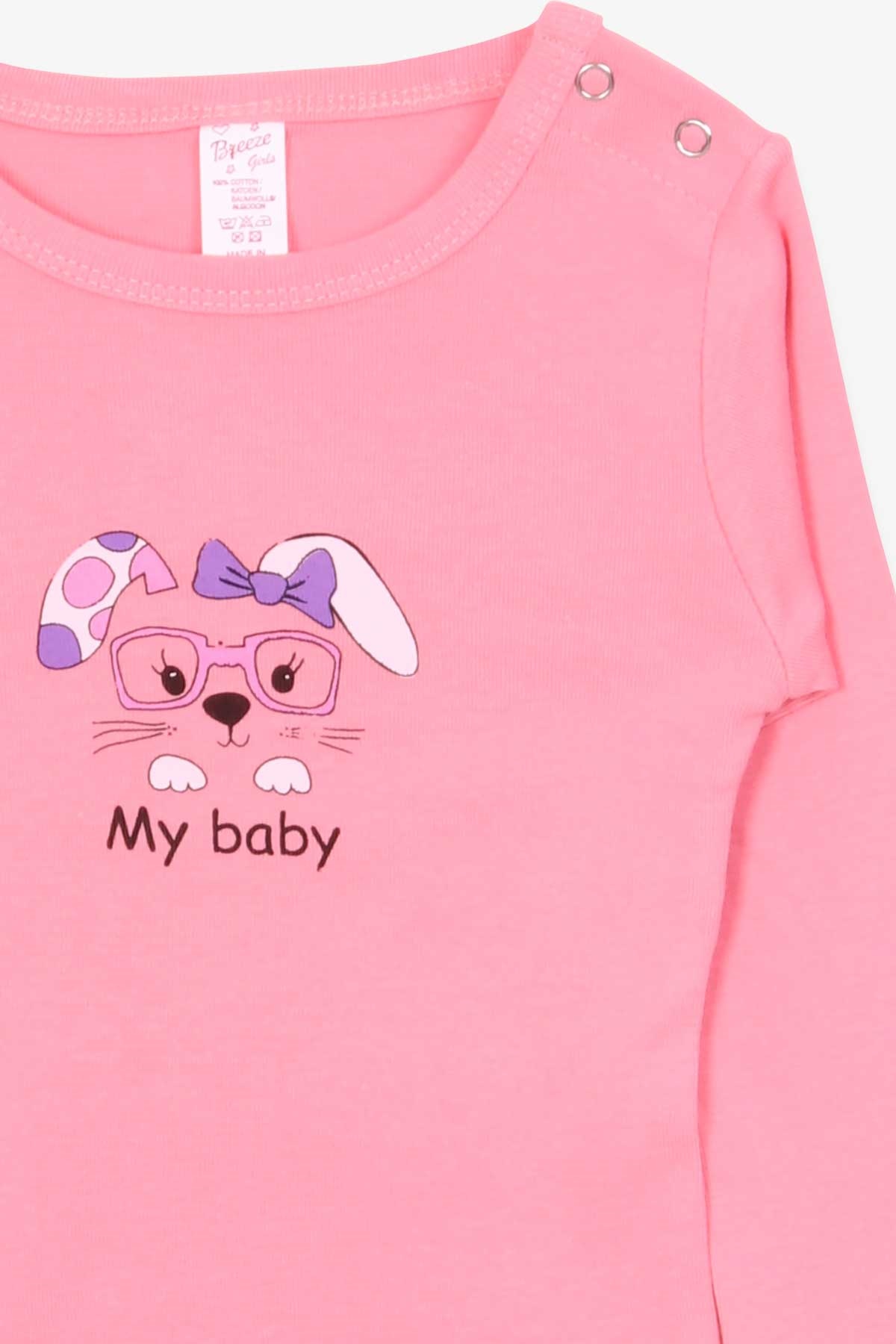 Breeze Kız Bebek Çıtçıtlı Body Gözlüklü Kedicik Baskılı Gülkurusu (9 Ay-3 Yaş)