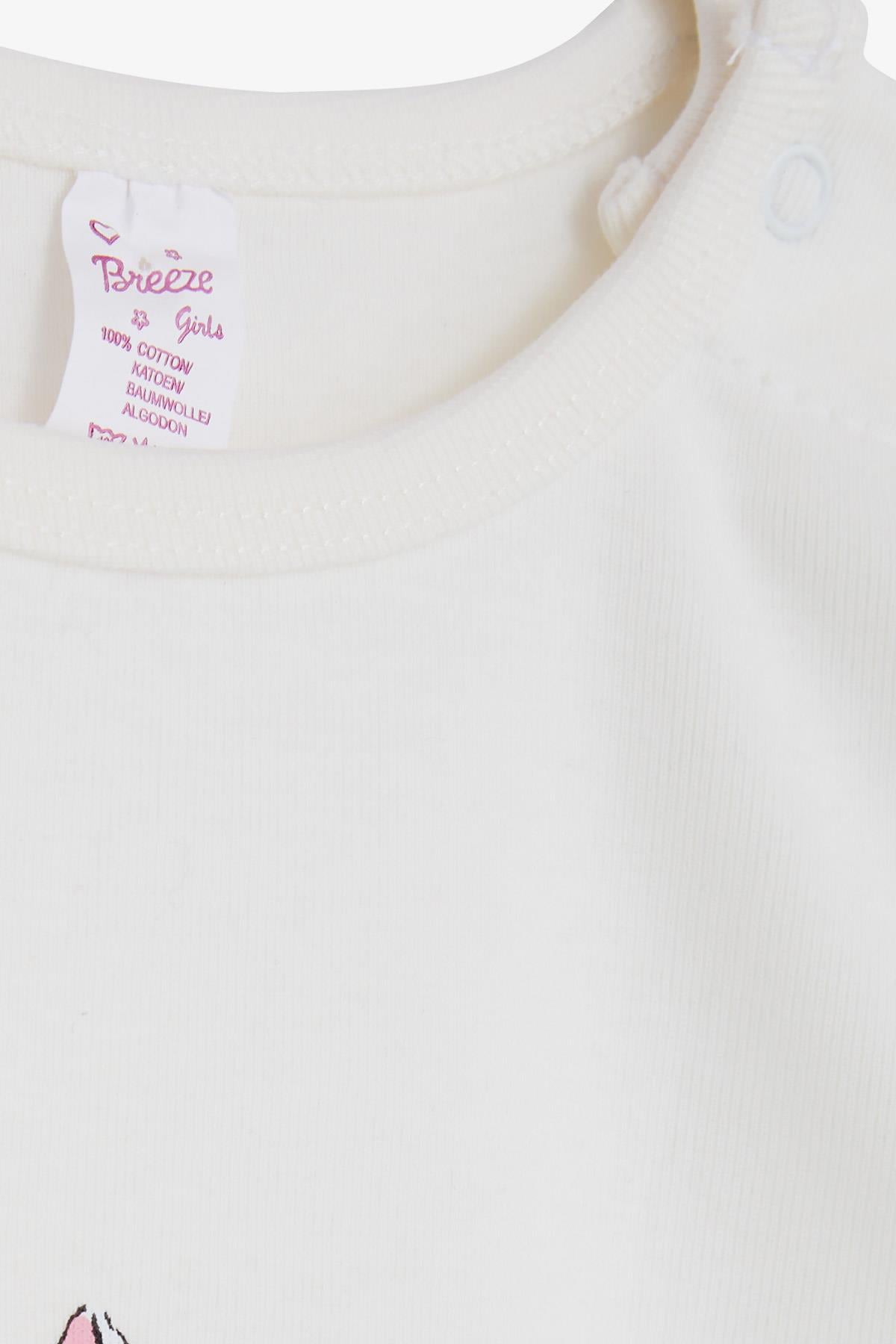 Breeze Kız Bebek Çıtçıtlı Body Gözlüklü Tavşancık Baskılı Ekru (9 Ay-3 Yaş)