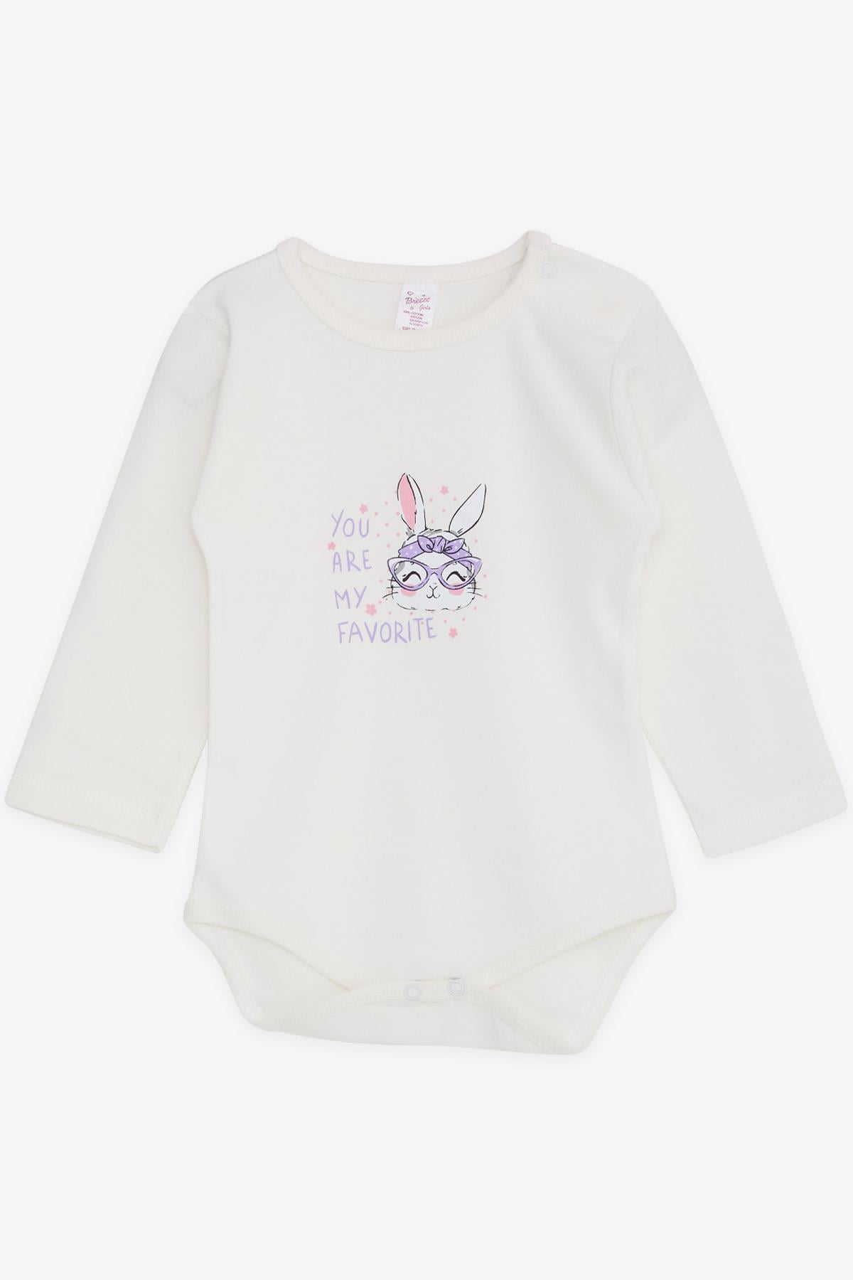 Breeze Kız Bebek Çıtçıtlı Body Gözlüklü Tavşancık Baskılı Ekru (9 Ay-3 Yaş)