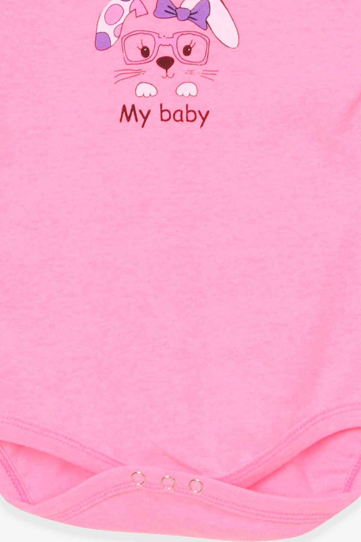 Breeze Kız Bebek Çıtçıtlı Body Gözlüklü Kedicik Baskılı Neon Pembe (9 Ay-3 Yaş)