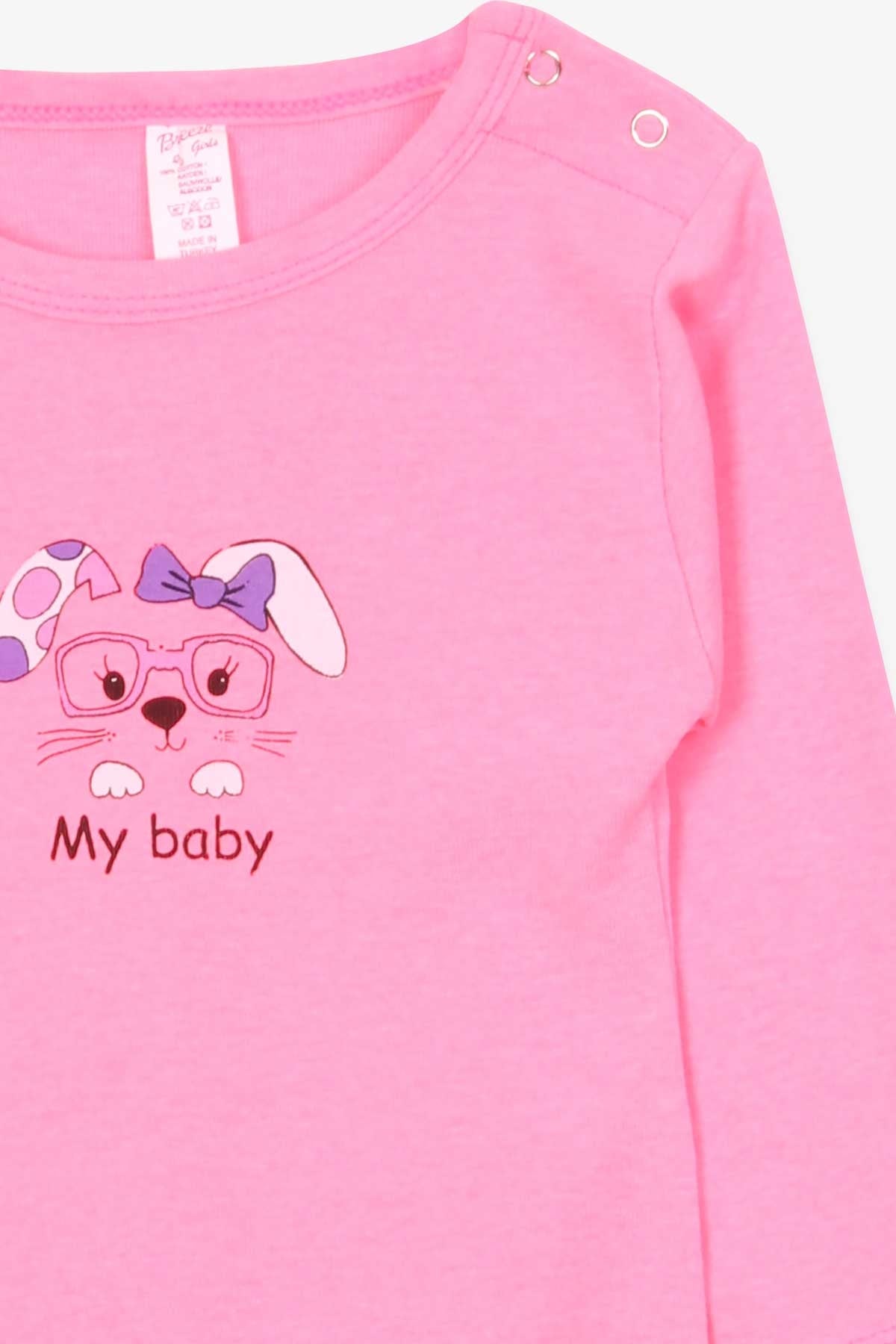 Breeze Kız Bebek Çıtçıtlı Body Gözlüklü Kedicik Baskılı Neon Pembe (9 Ay-3 Yaş)