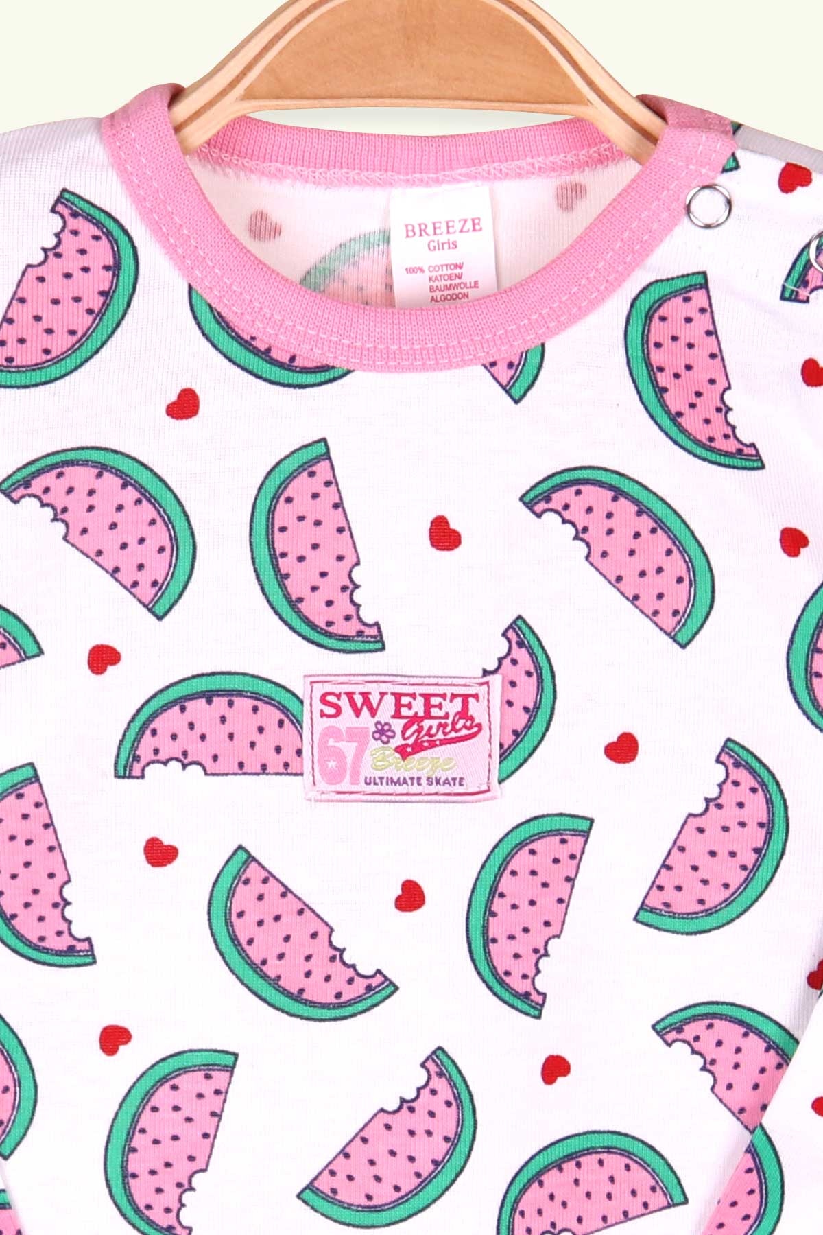 Breeze Kız Bebek Çıtçıtlı Body Karpuz Baskılı Beyaz (9 Ay-3 Yaş)